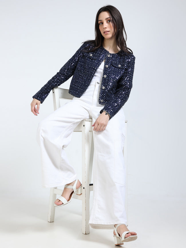 womens Navy Regular Fit Jacket