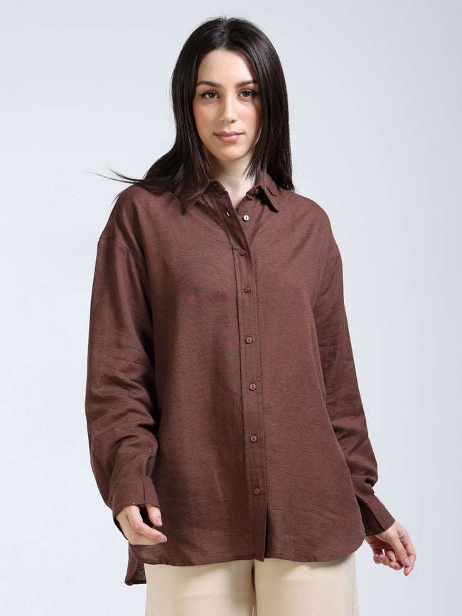 Women Brown Solid Oversized Shirt