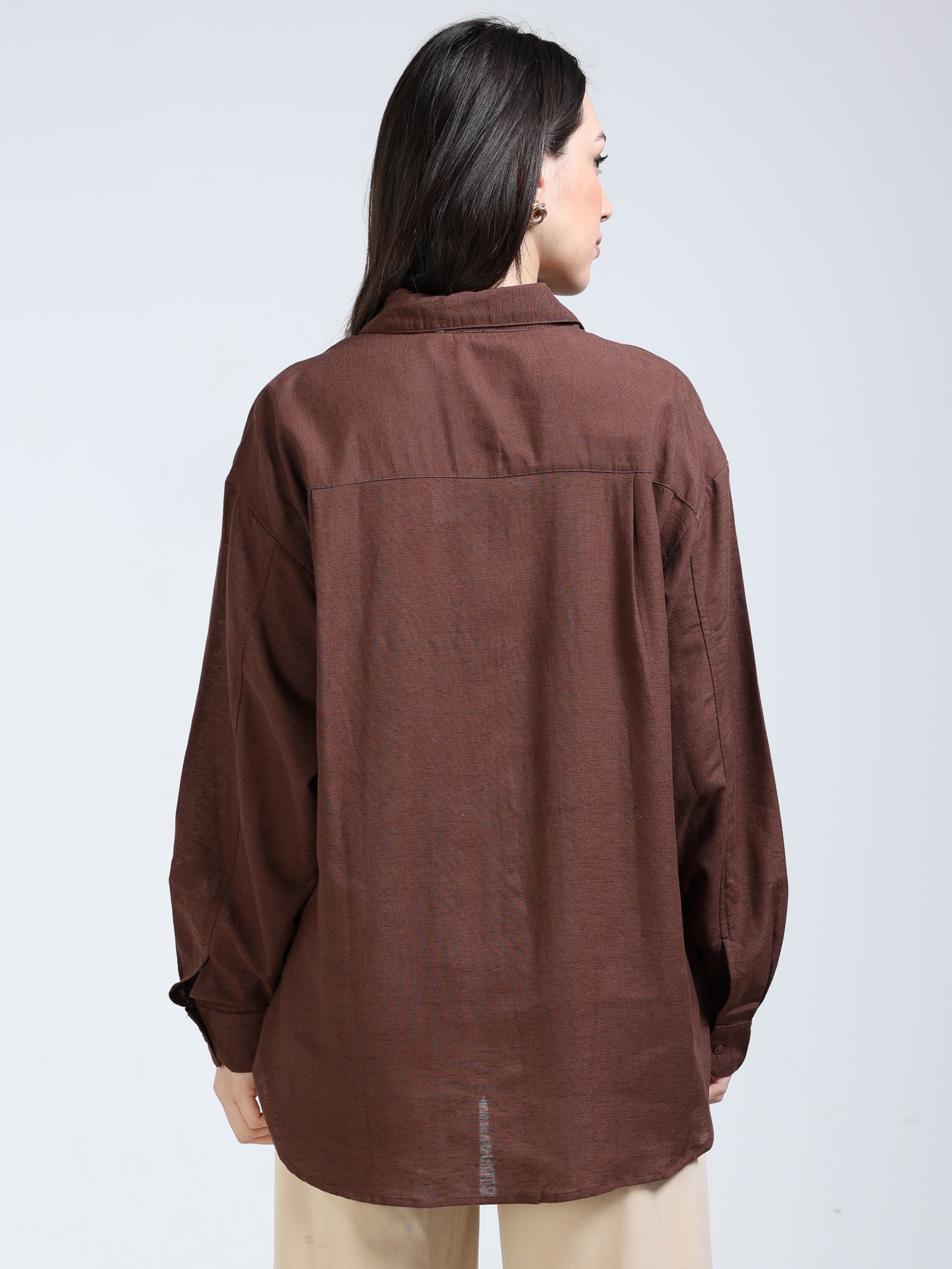 Women Brown Solid Oversized Shirt