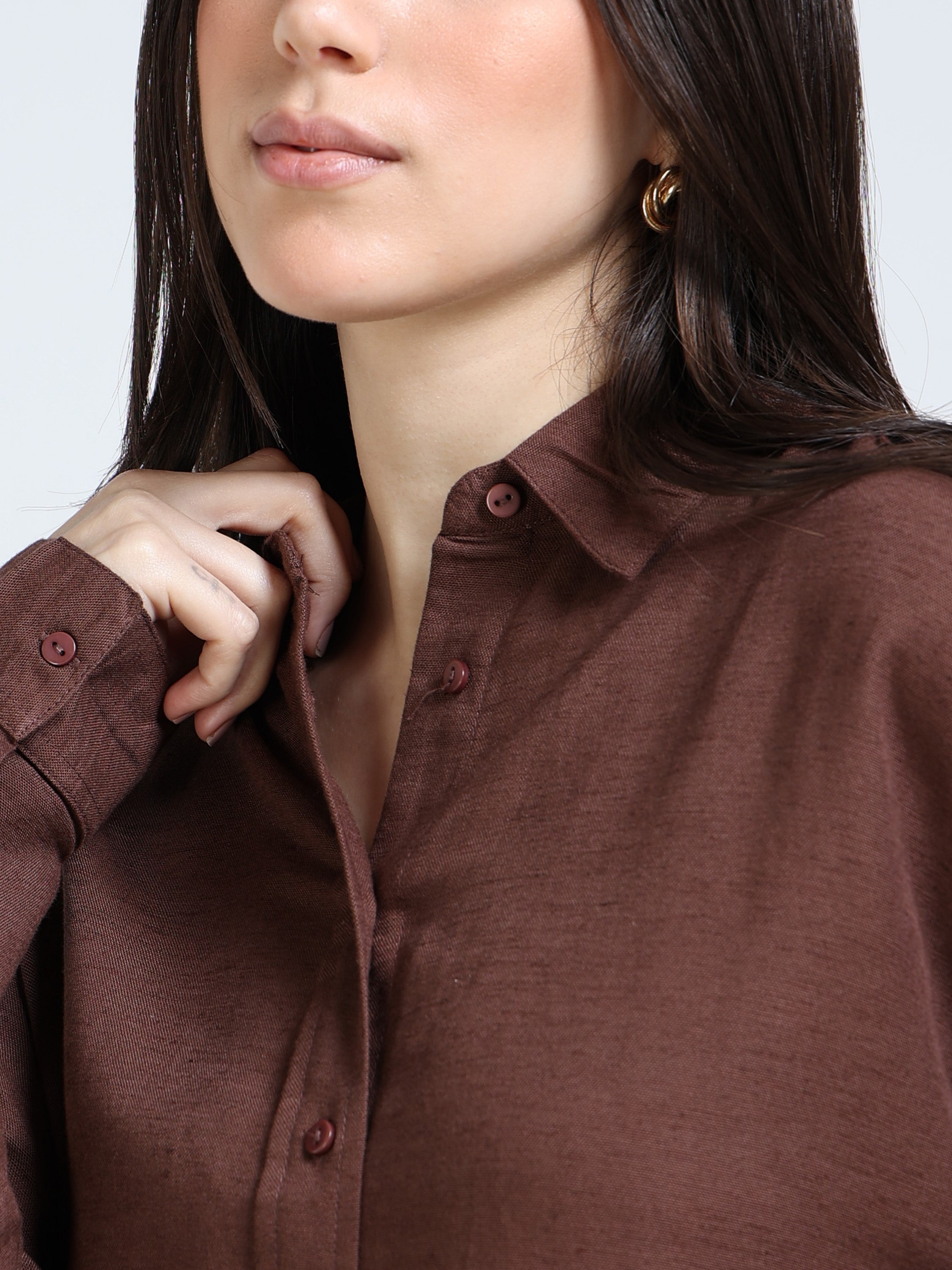 Women Brown Solid Oversized Shirt