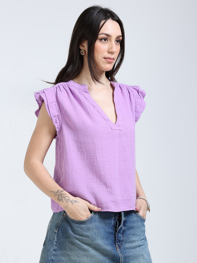 Women Lilac Double Cloth Cotton Top