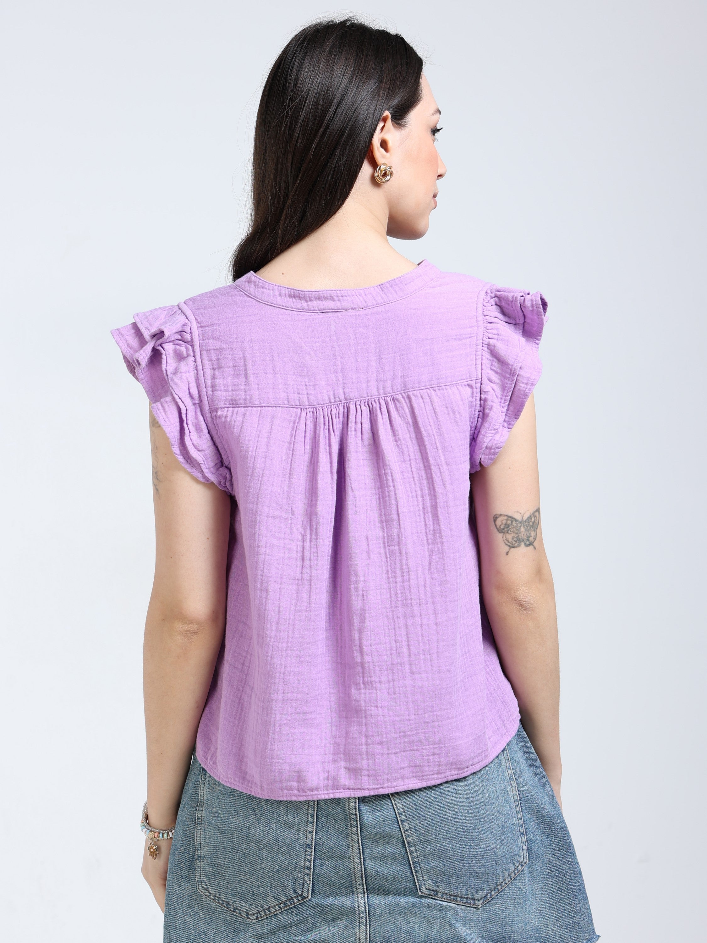 Women Lilac Double Cloth Cotton Top