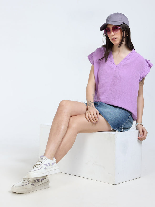Women Lilac Double Cloth Cotton Top