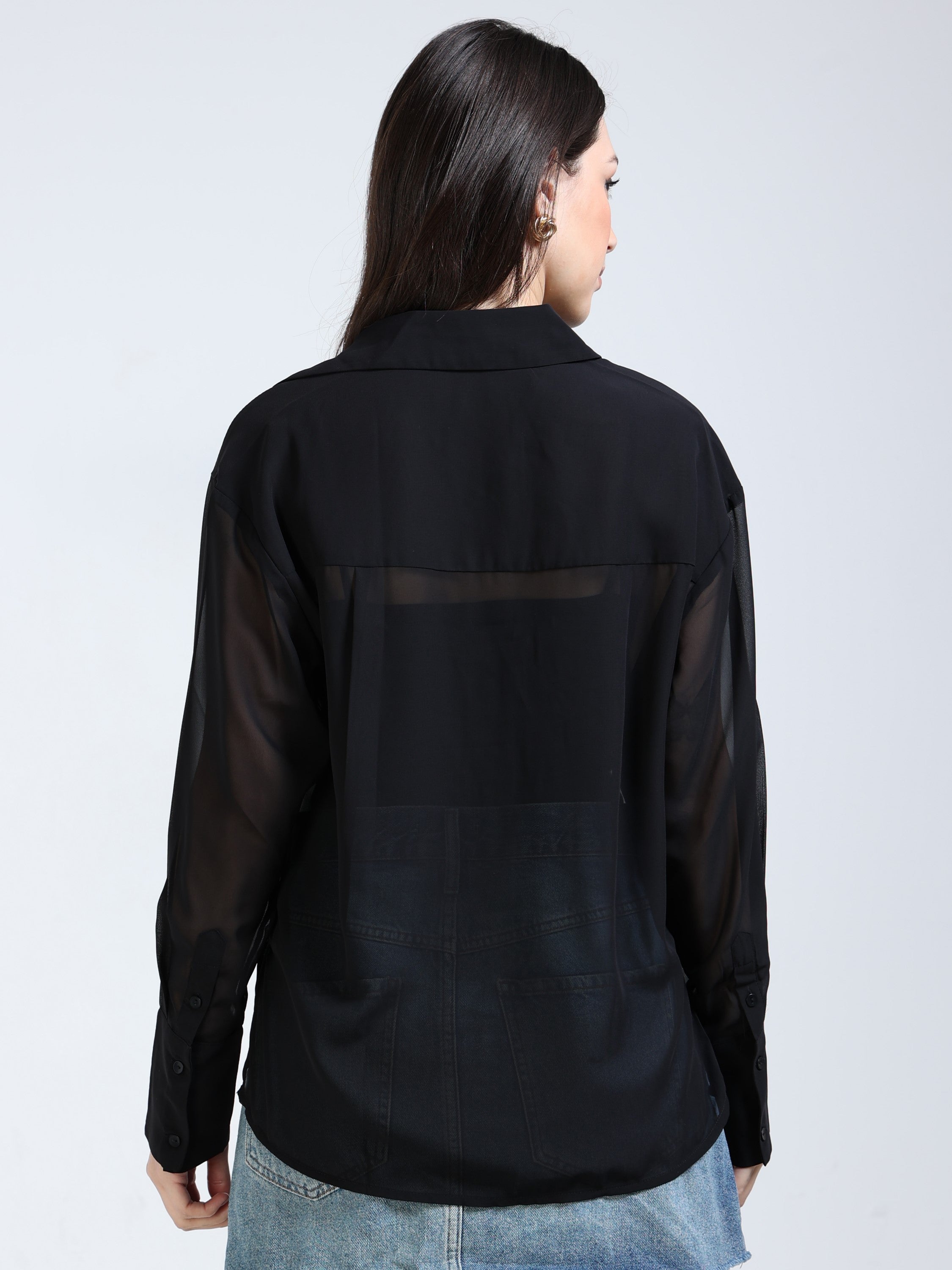 Women Black See-Through Party Shirt