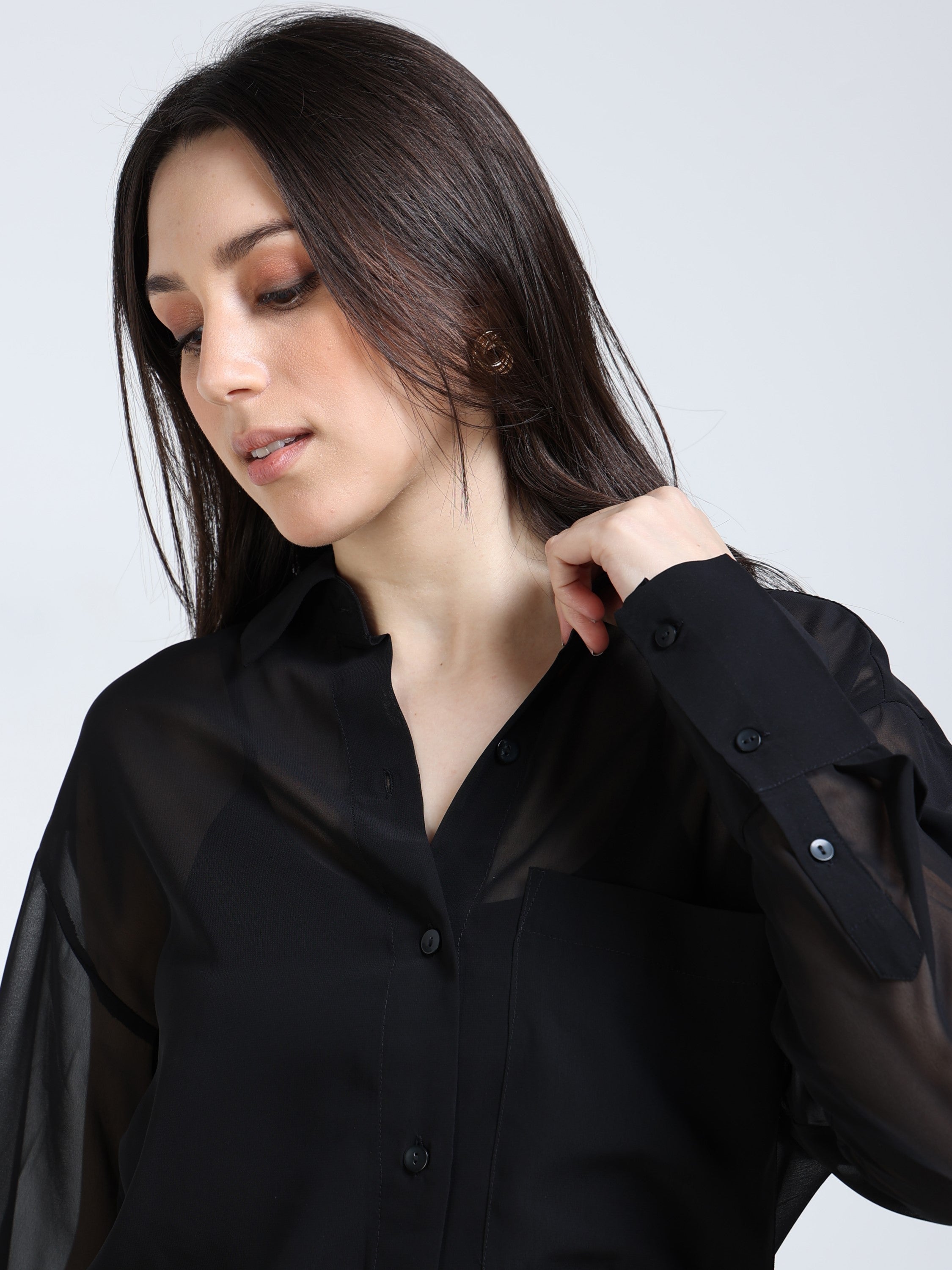 Women Black See-Through Party Shirt