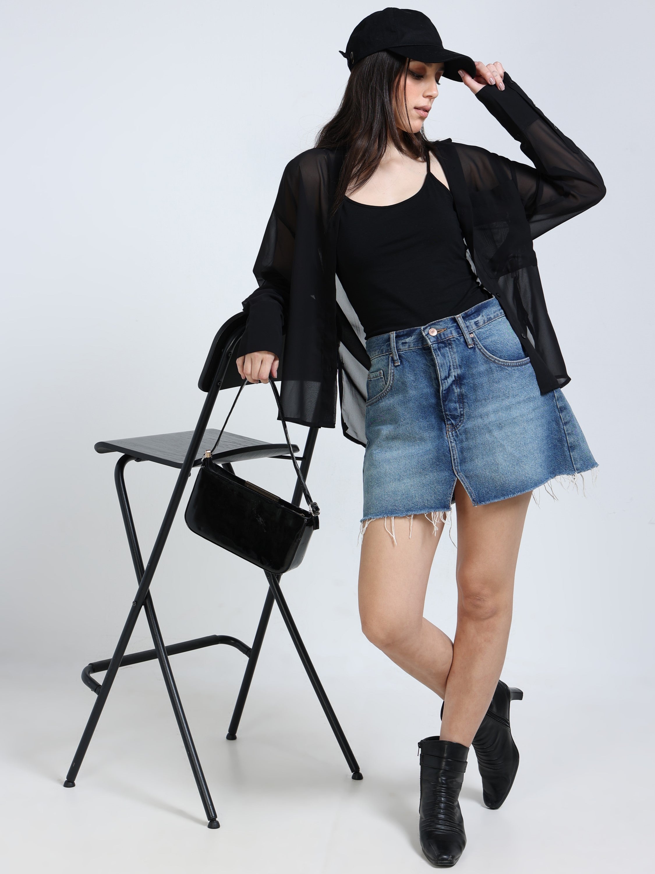 Women Black See-Through Party Shirt