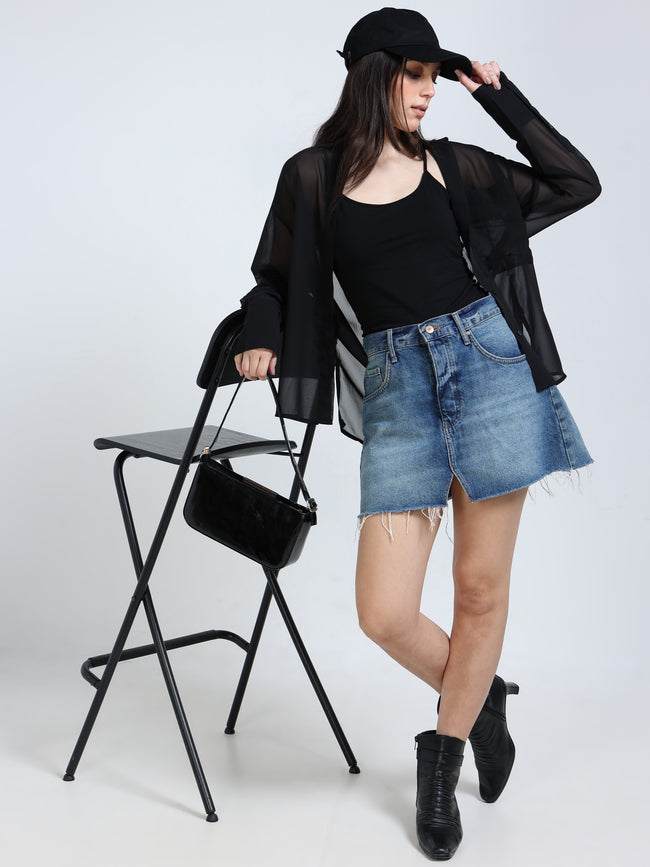 Women Black See-Through Party Shirt