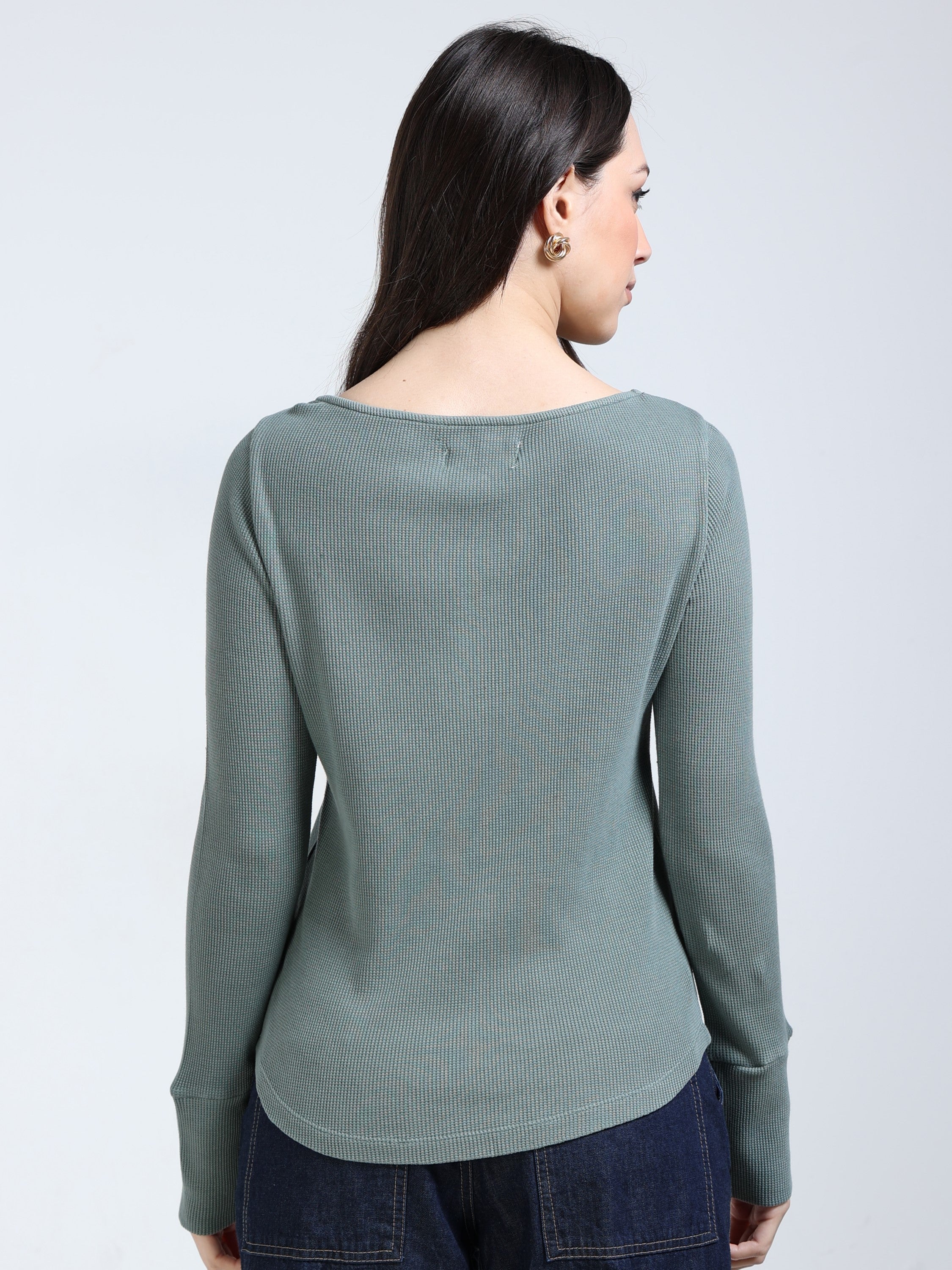 Women Green Embroidered Washed Top