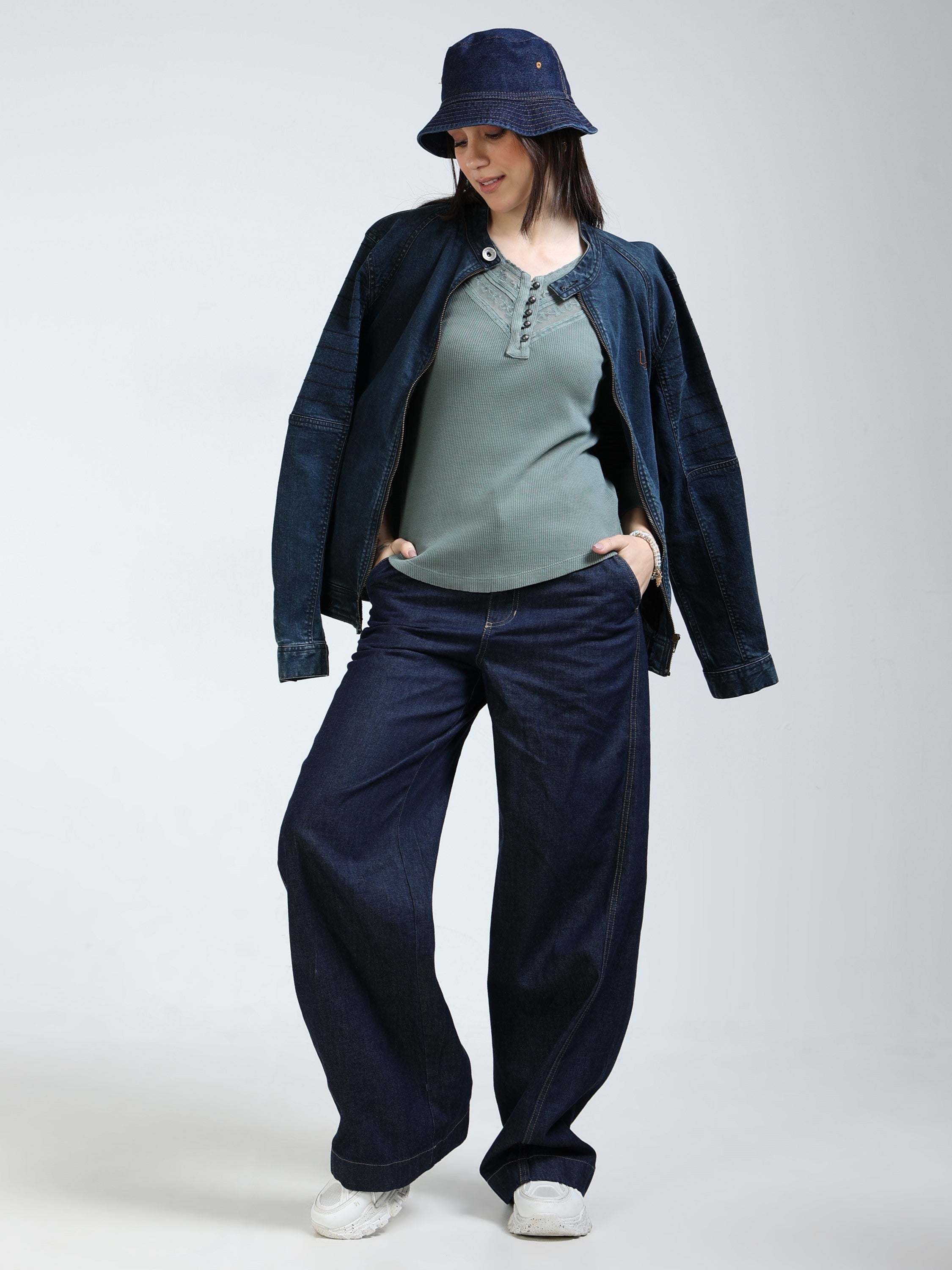 Women Green Embroidered Washed Top
