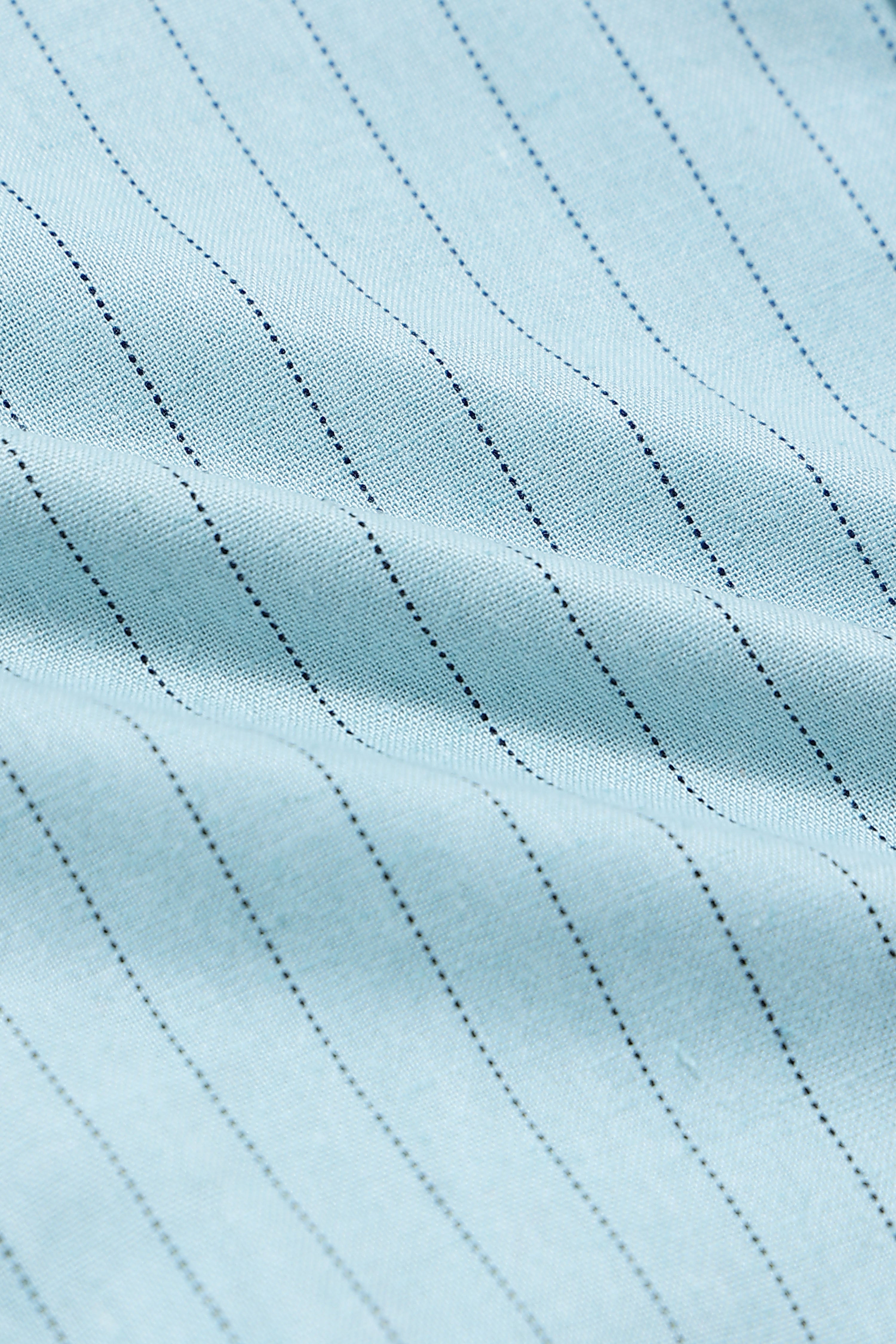 Men Blue Cotton Linen Striped Shirt
