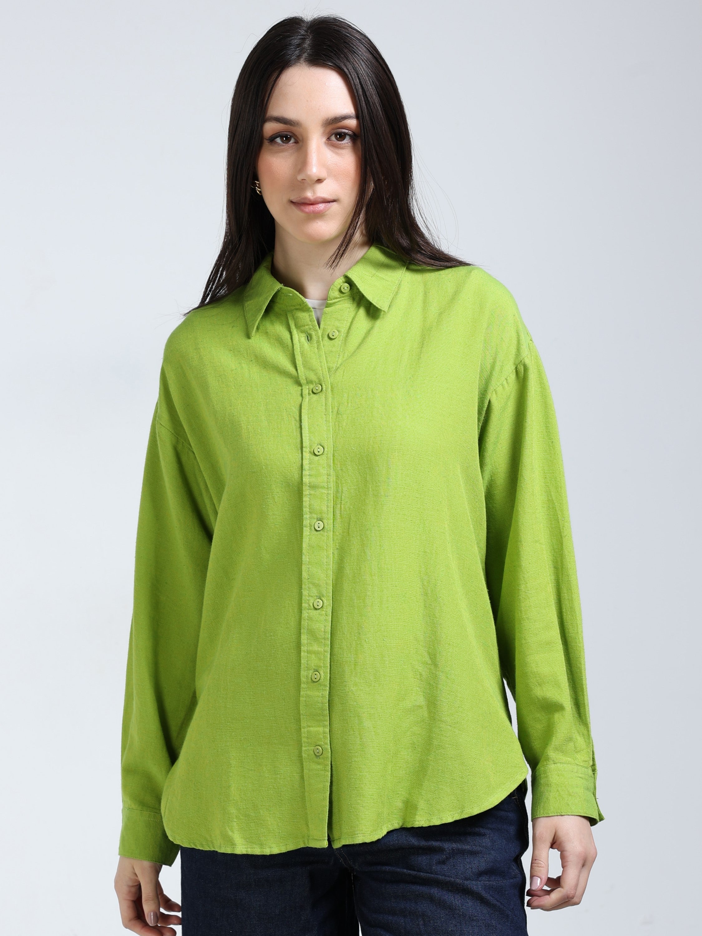 Women Green Oversized Shirt