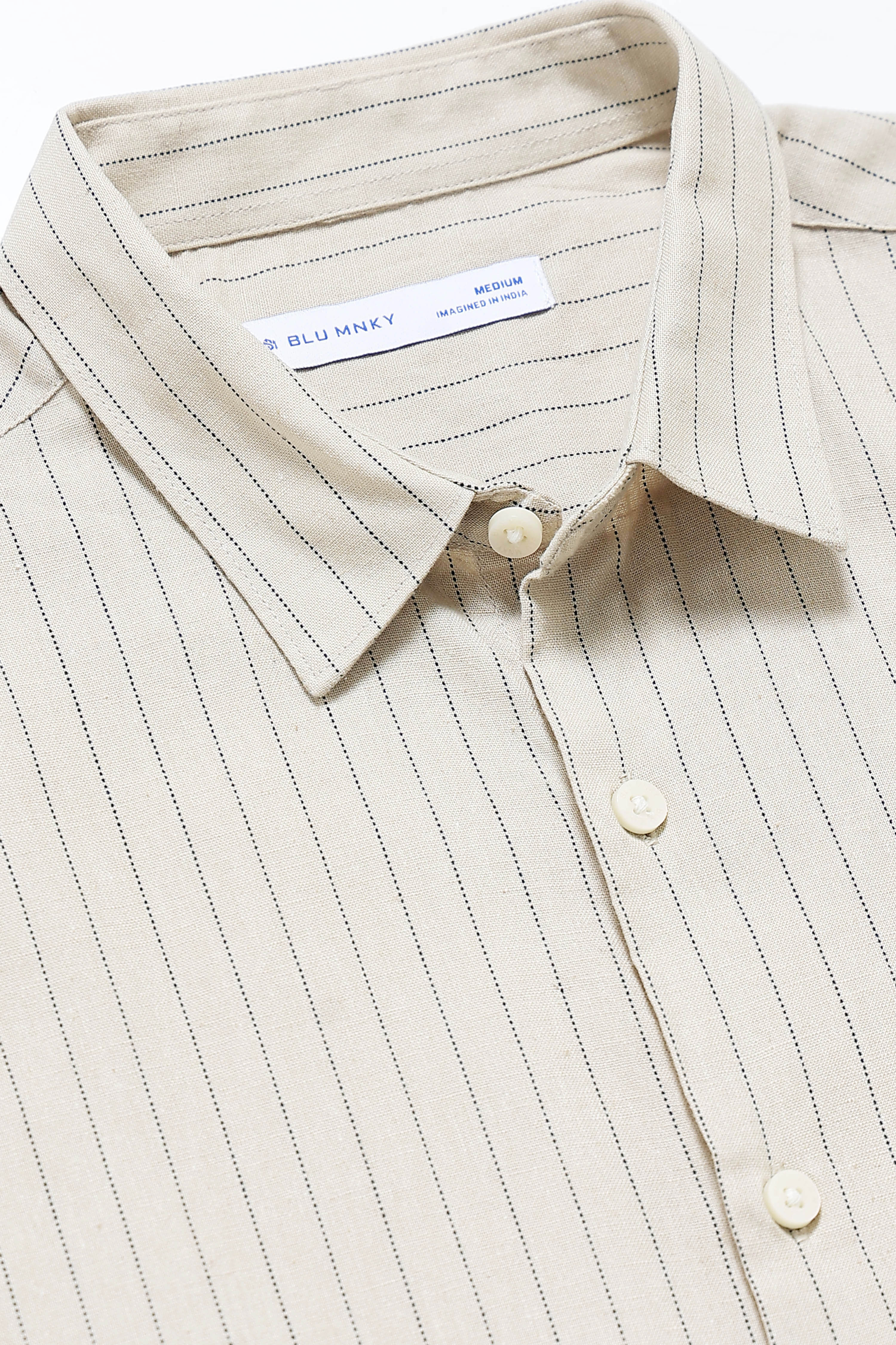 Men Beige Cotton Linen Striped Shirt