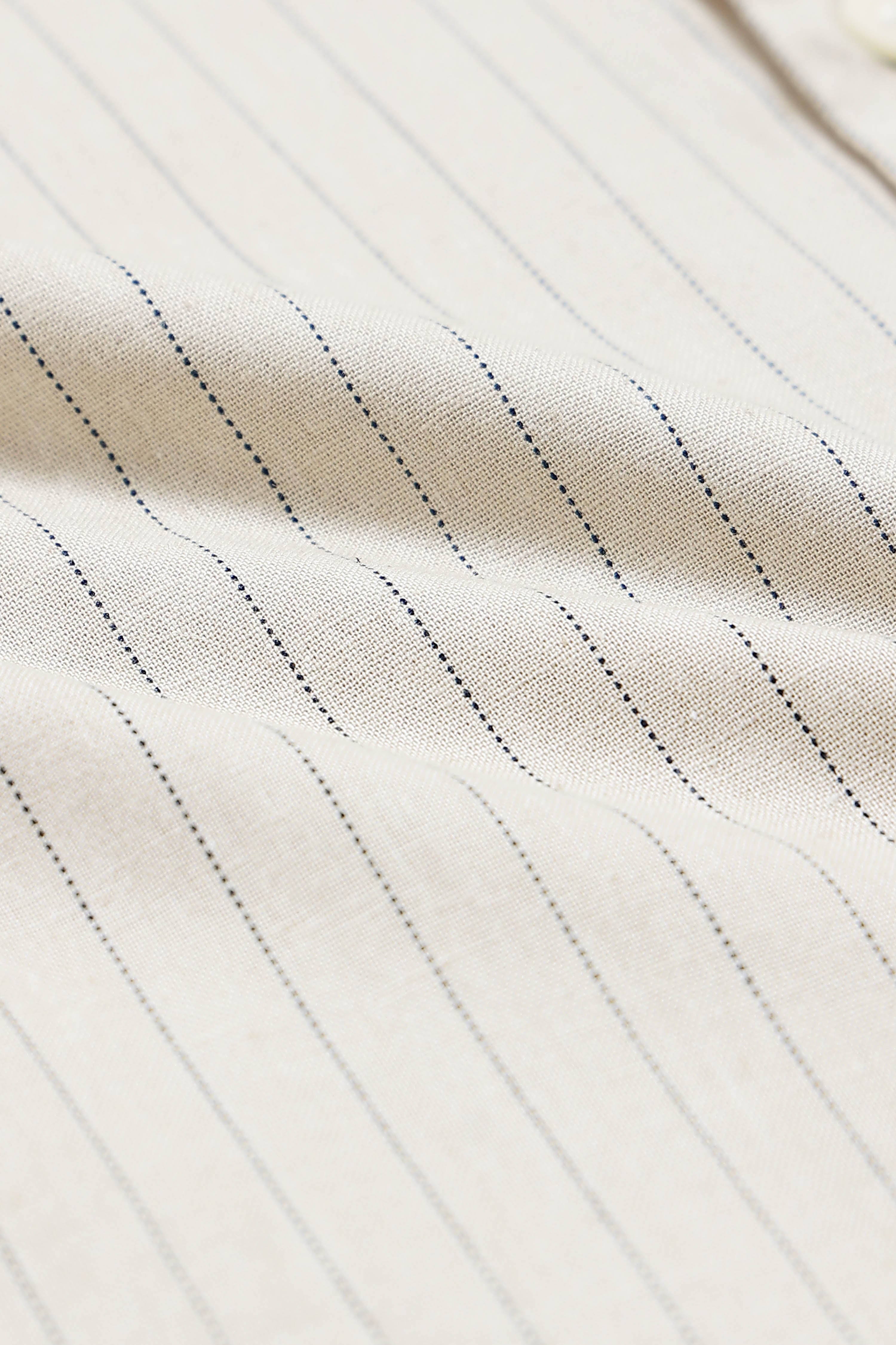 Men Beige Cotton Linen Striped Shirt