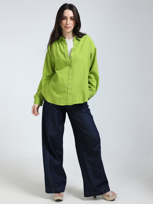 Women Green Oversized Shirt