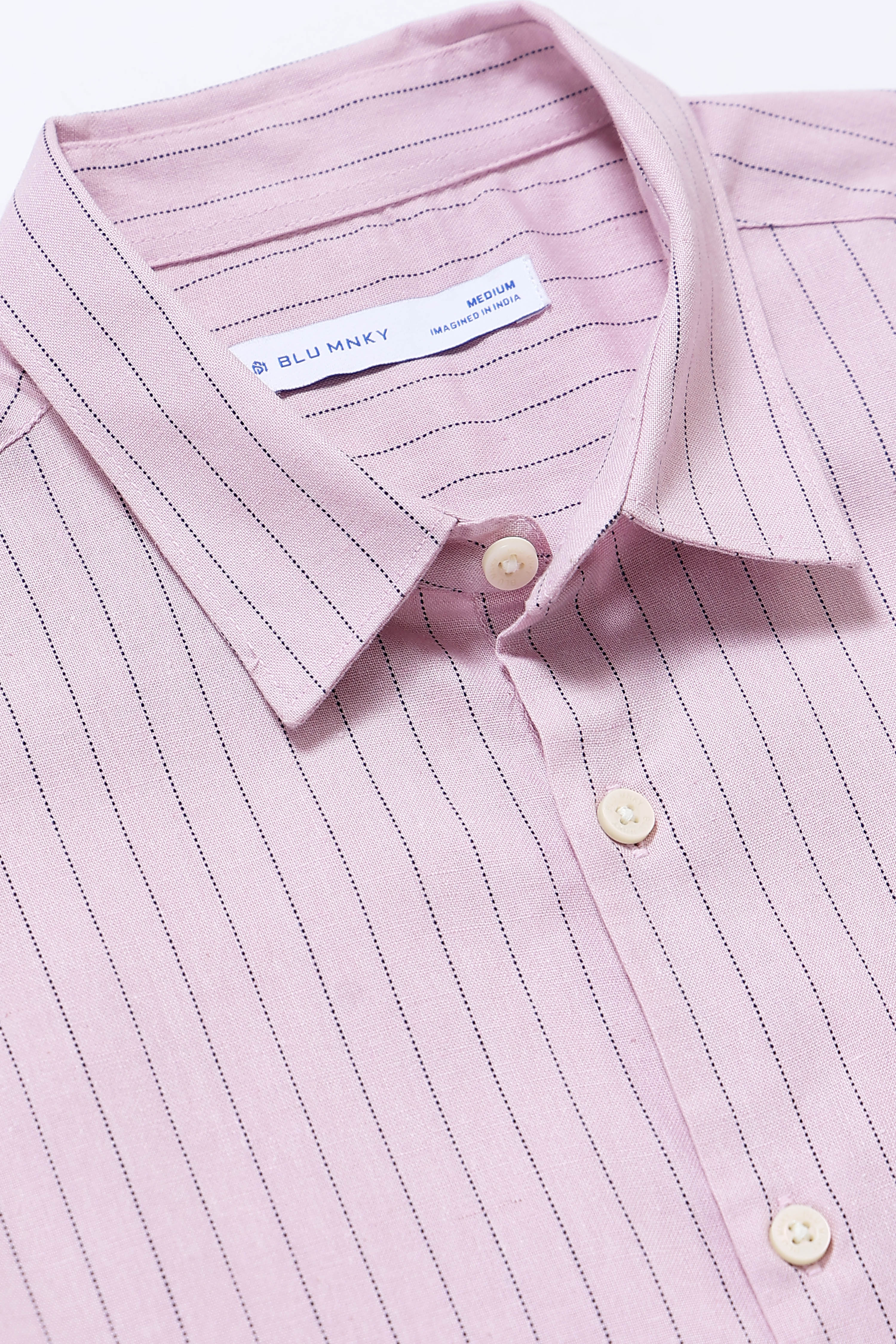 Men Pink Cotton Linen Striped Shirt