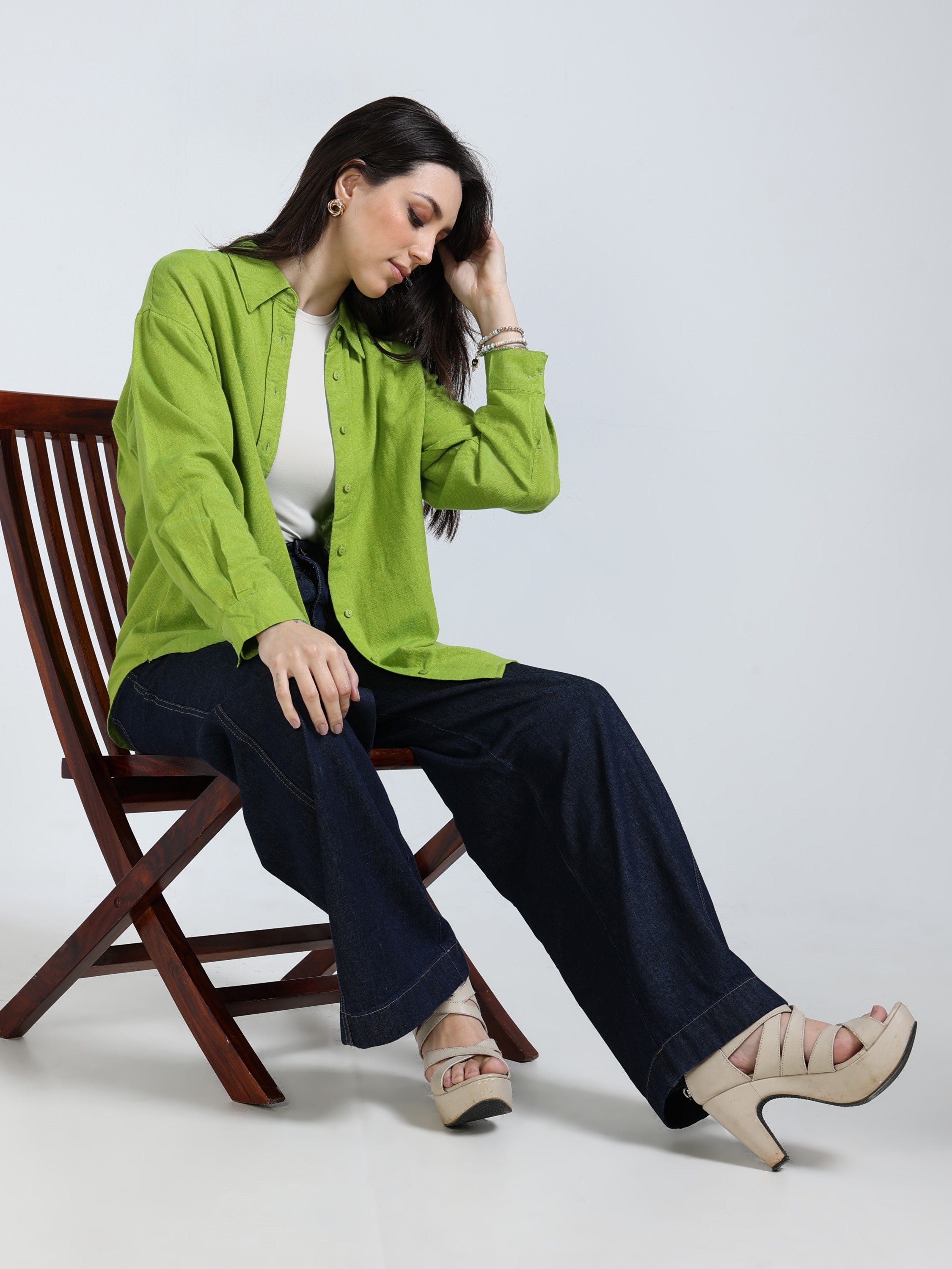 Women Green Oversized Shirt