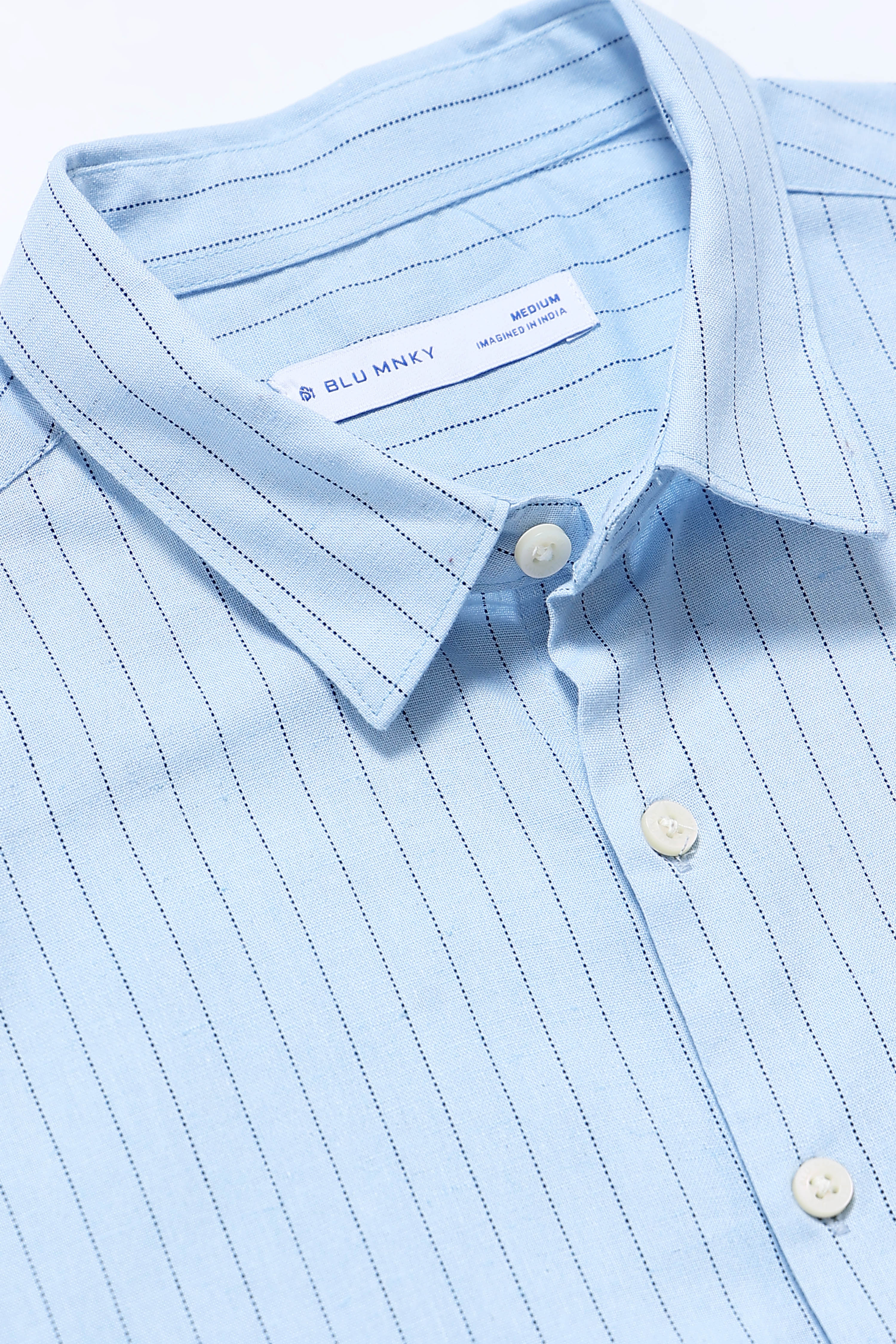 Men Blue Cotton Linen Striped Shirt
