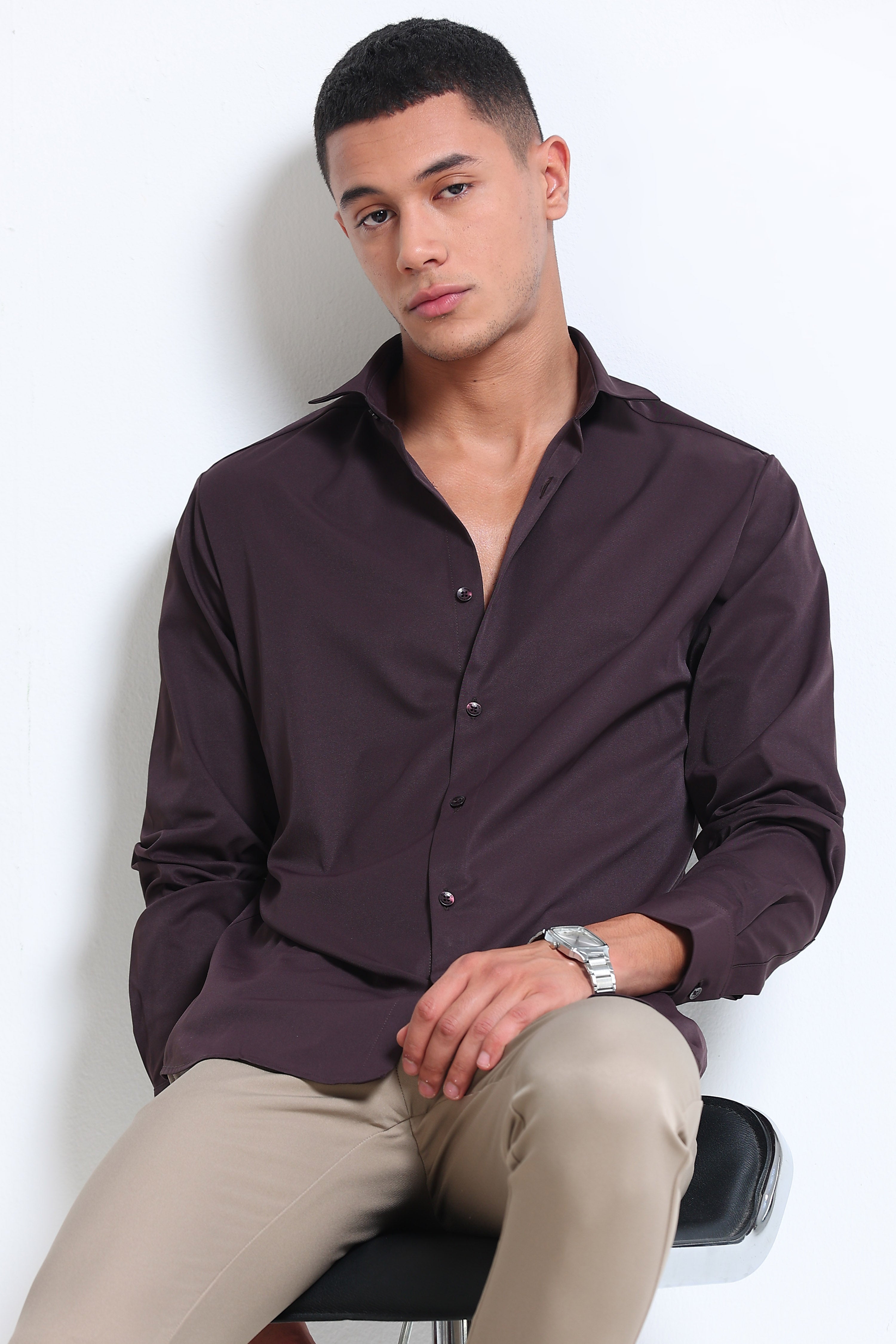 Men Brown Casual Solid Shirt