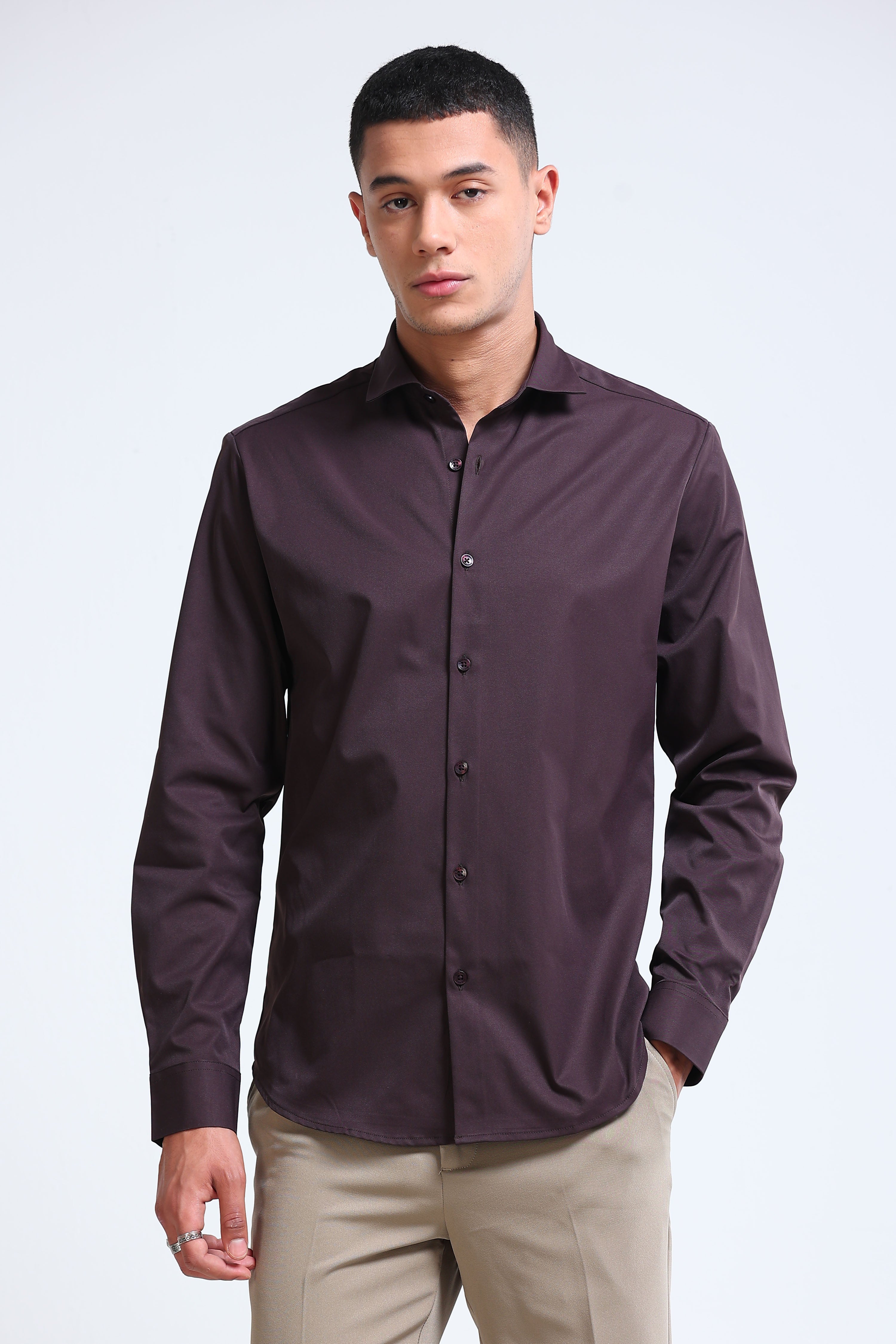 Men Brown Casual Solid Shirt