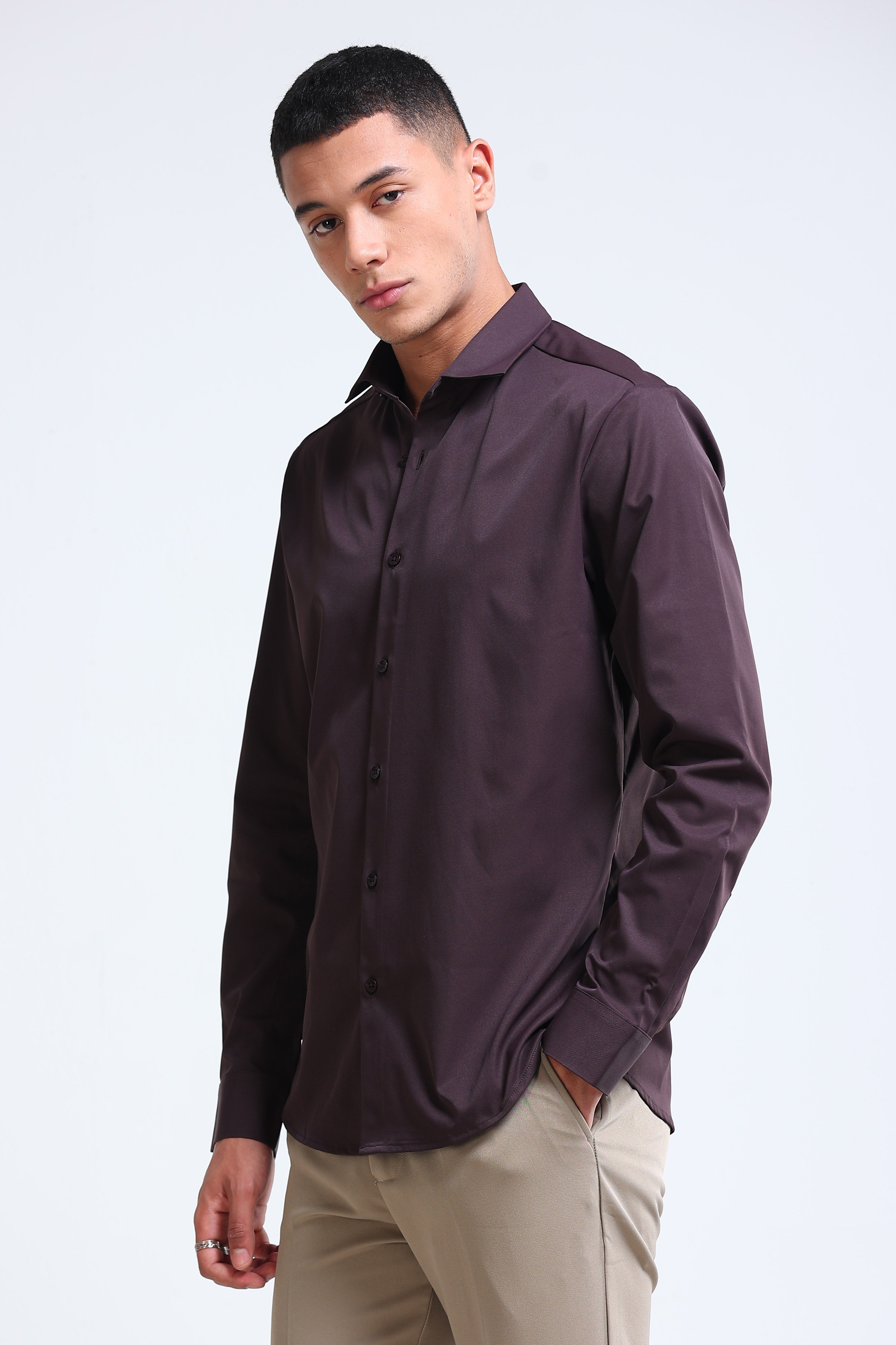 Men Brown Casual Solid Shirt