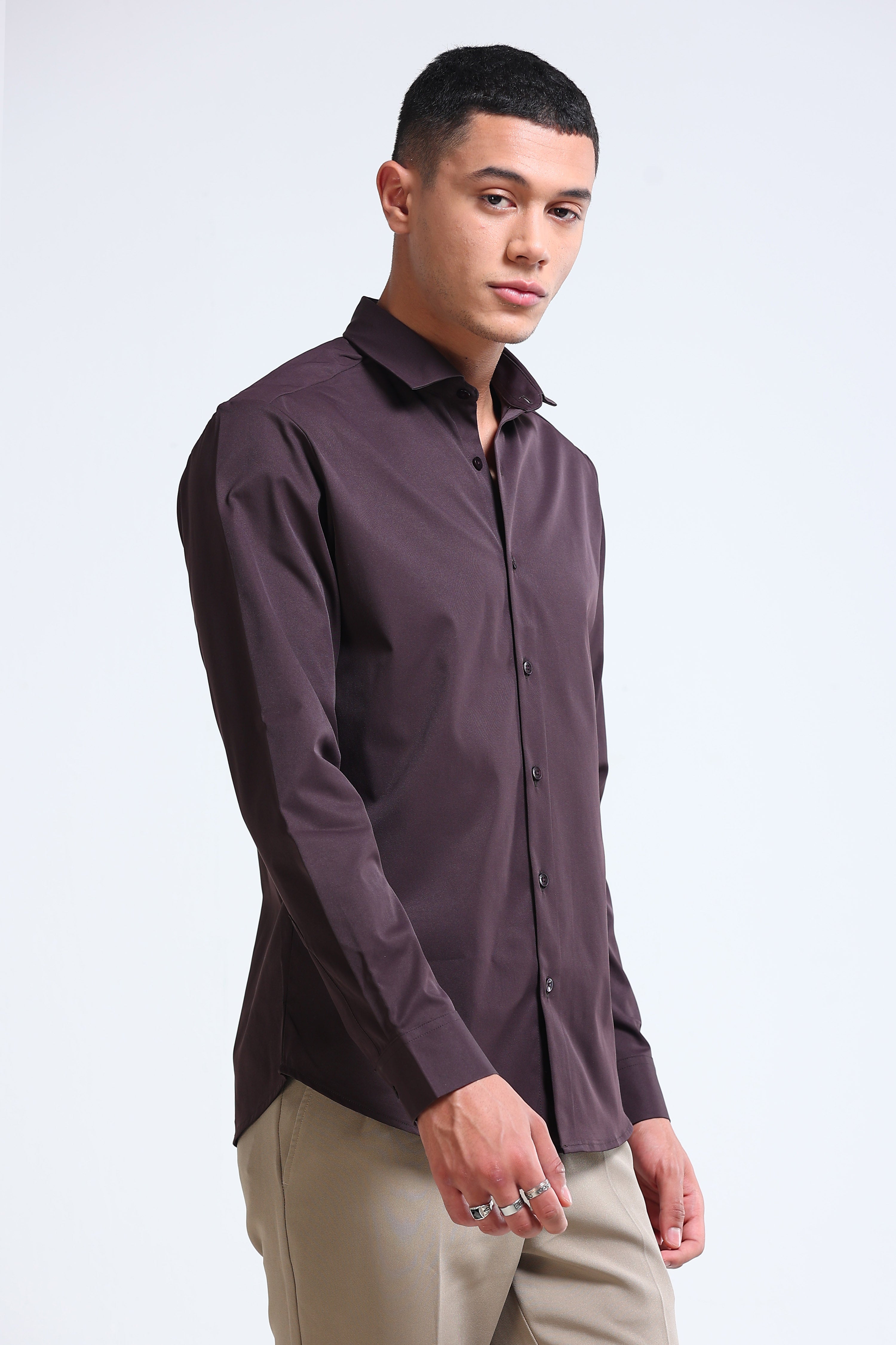 Men Brown Casual Solid Shirt