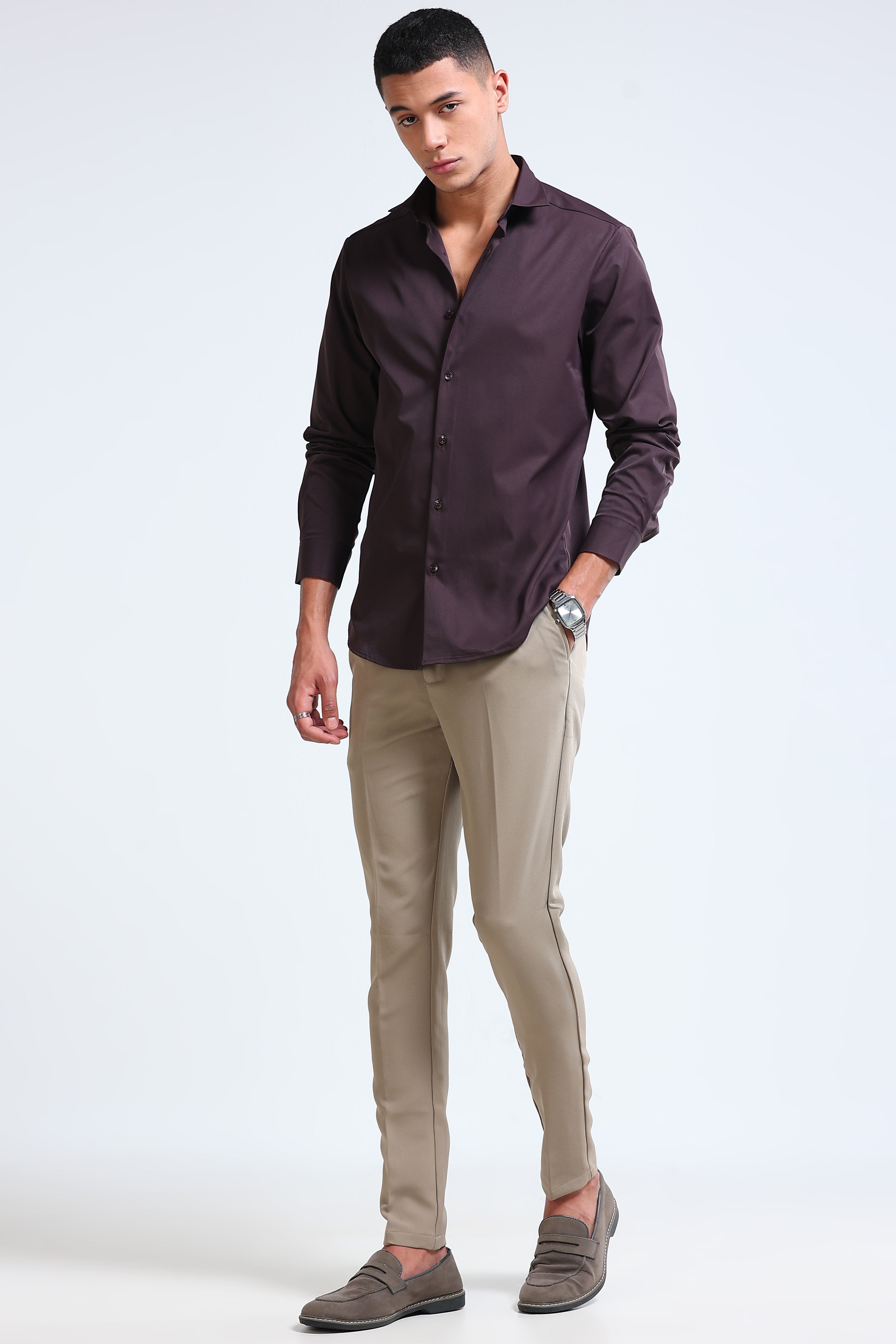 Men Brown Casual Solid Shirt