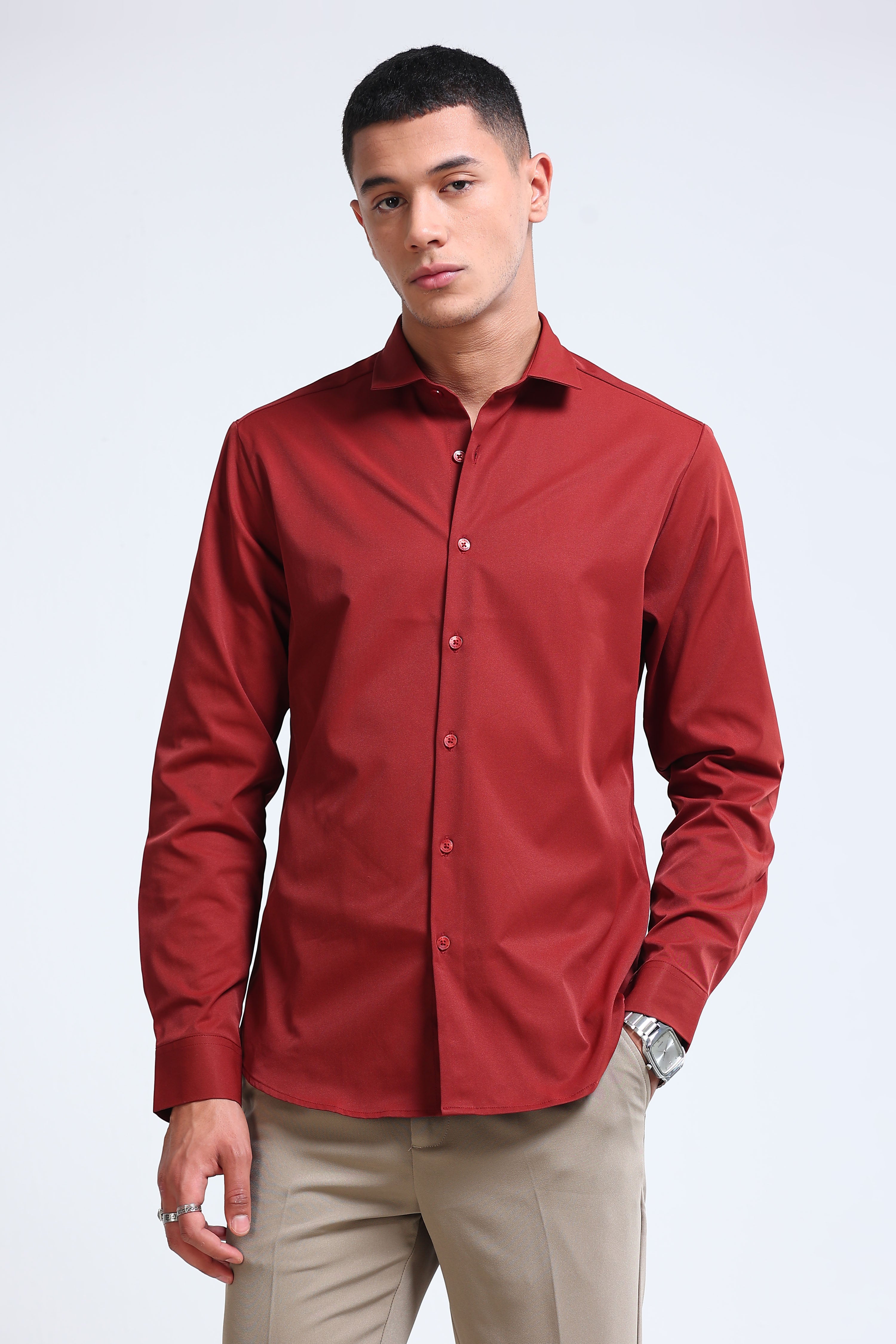 Men Brown Casual Solid Shirt