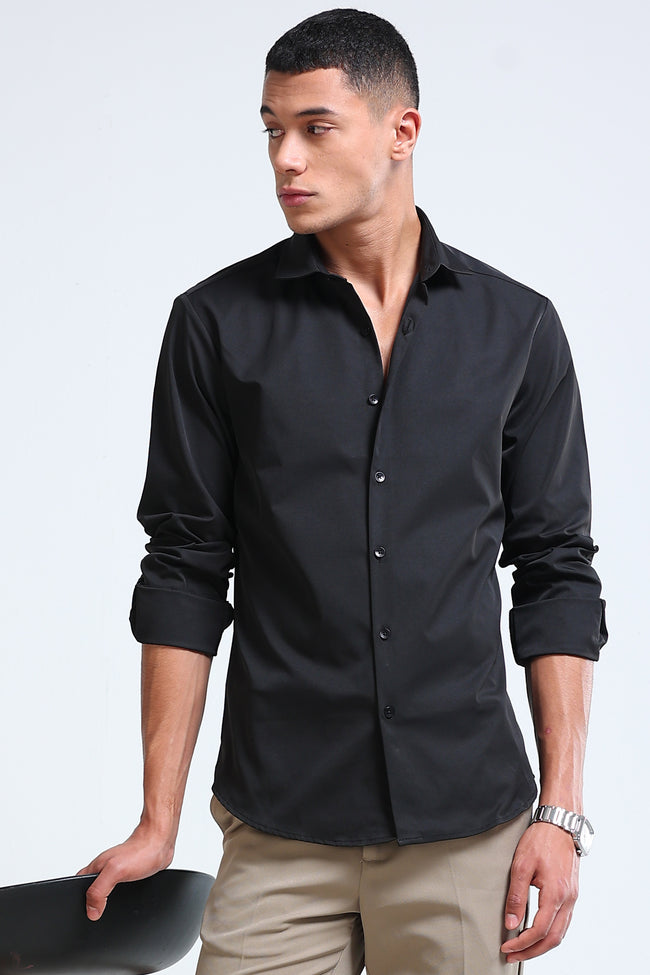 Men Black Casual Solid Shirt