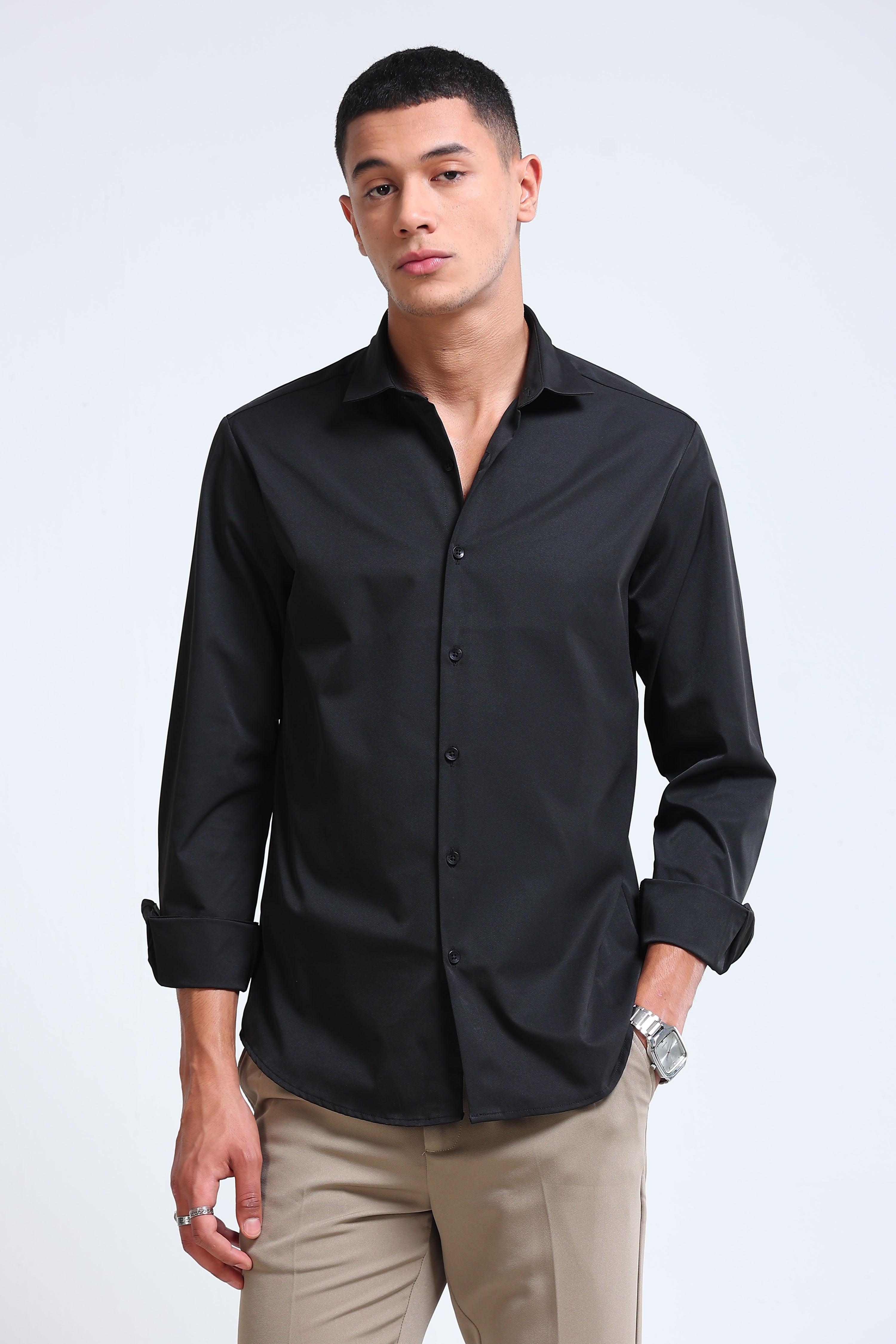 Men Black Casual Solid Shirt