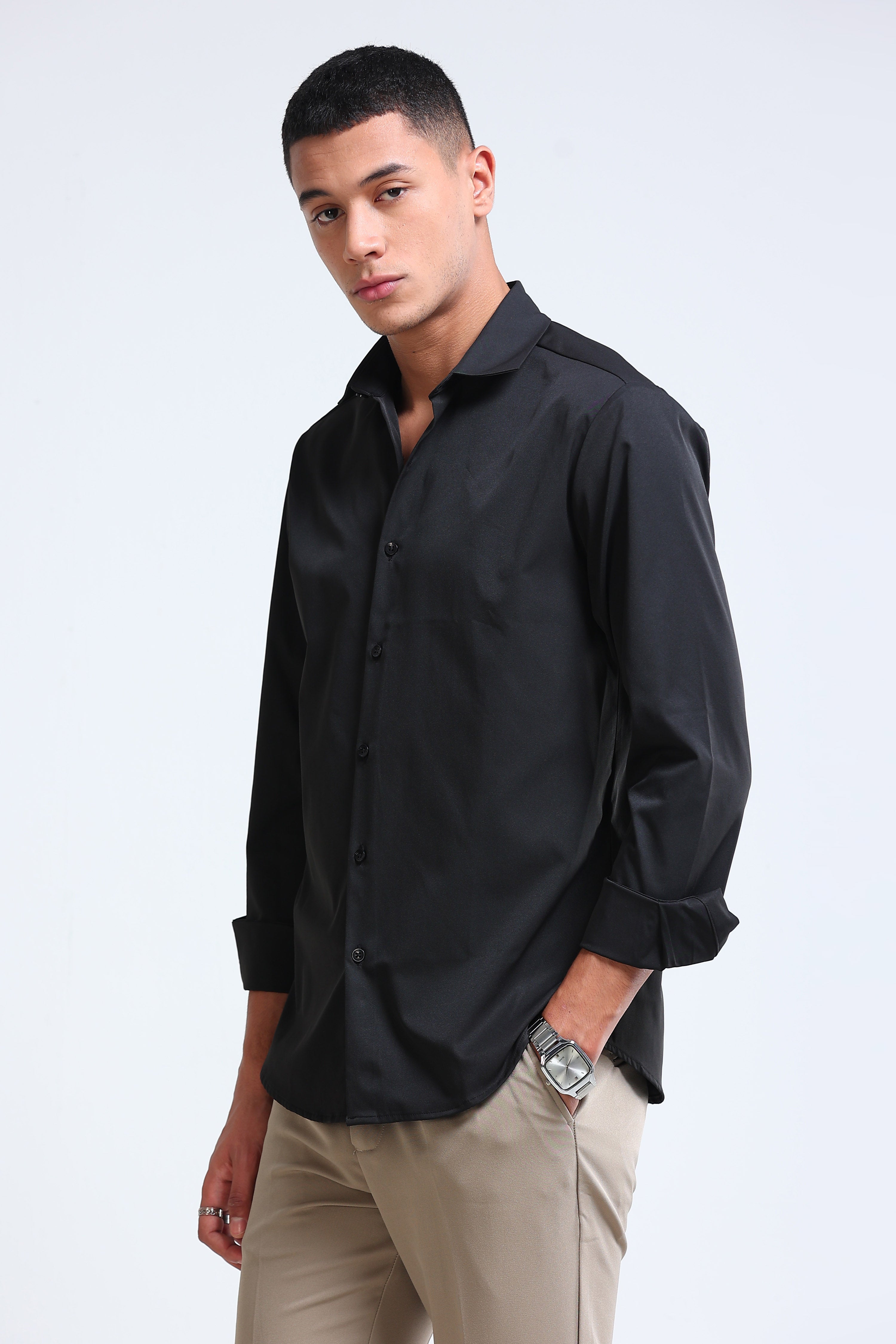 Men Black Casual Solid Shirt