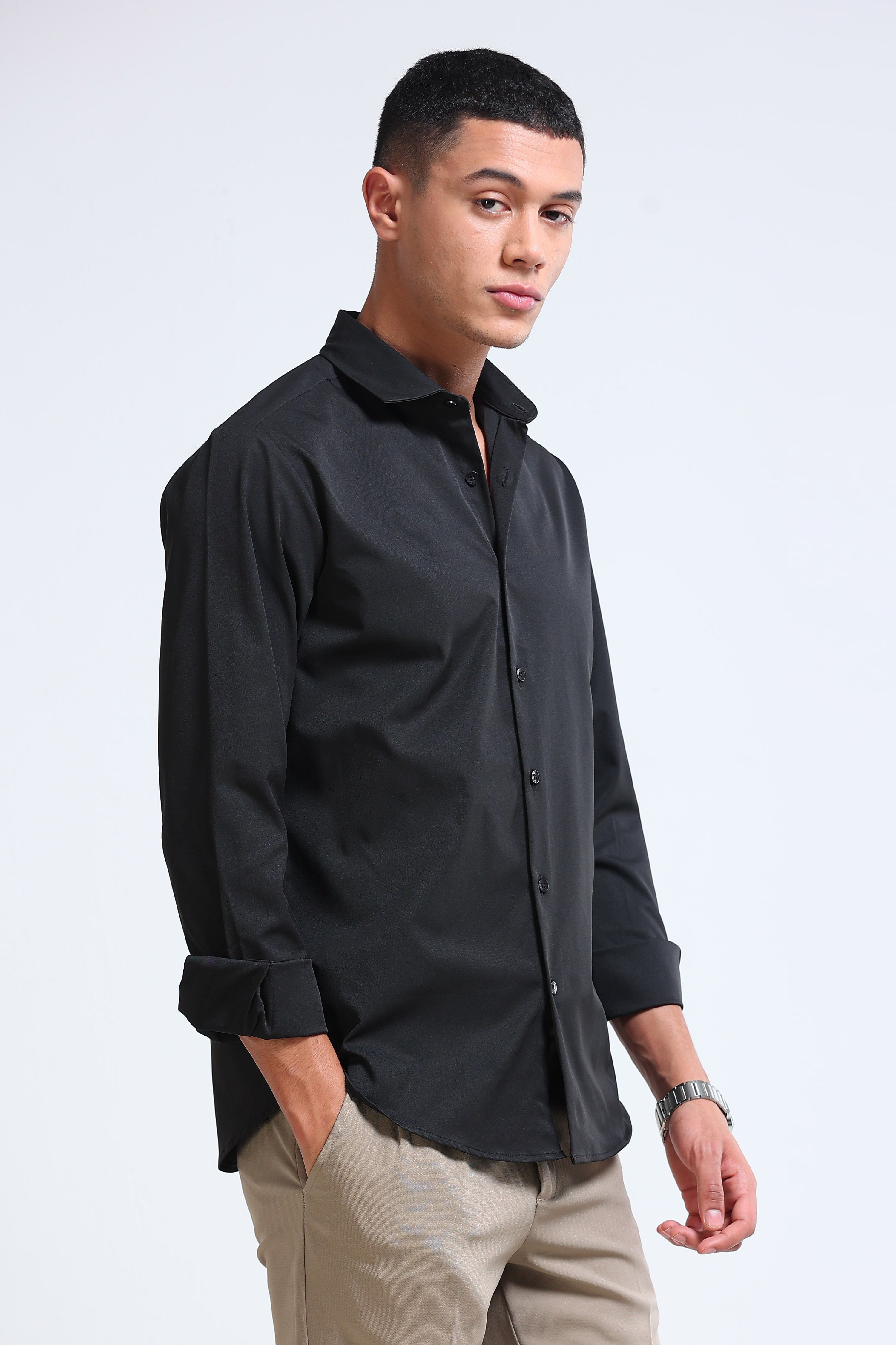Men Black Casual Solid Shirt