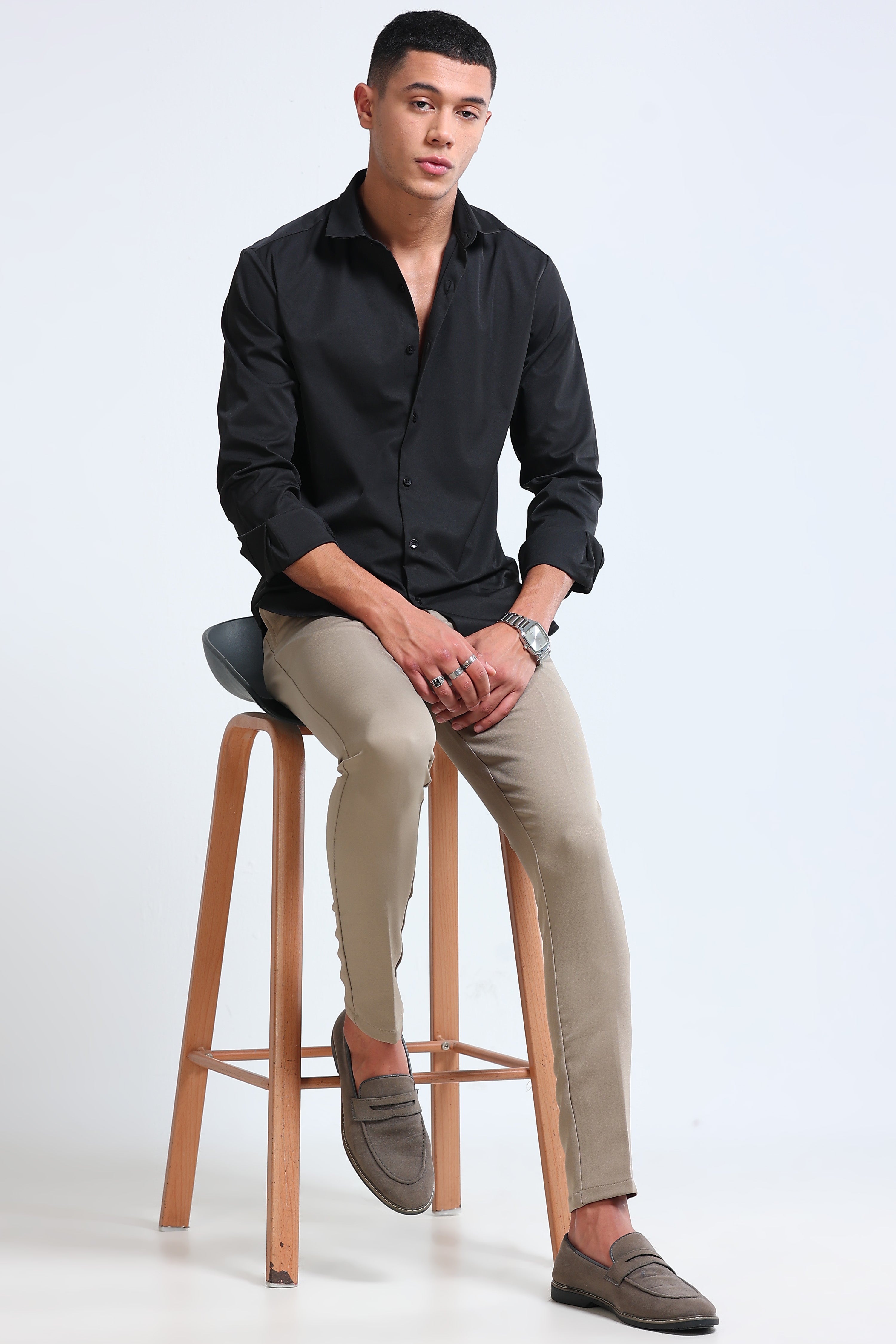 Men Black Casual Solid Shirt