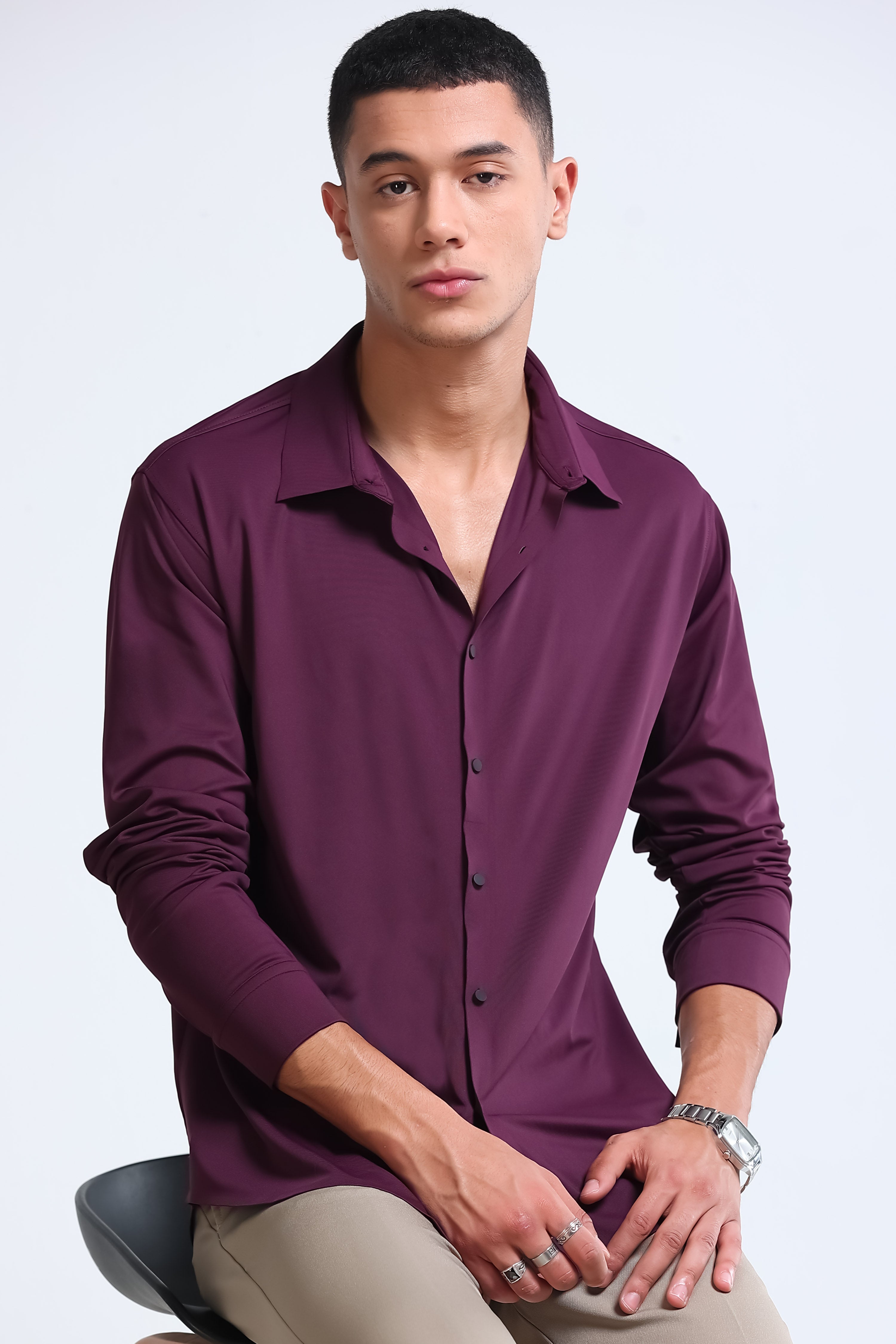 Men Purple Knitted Viscose Shirt