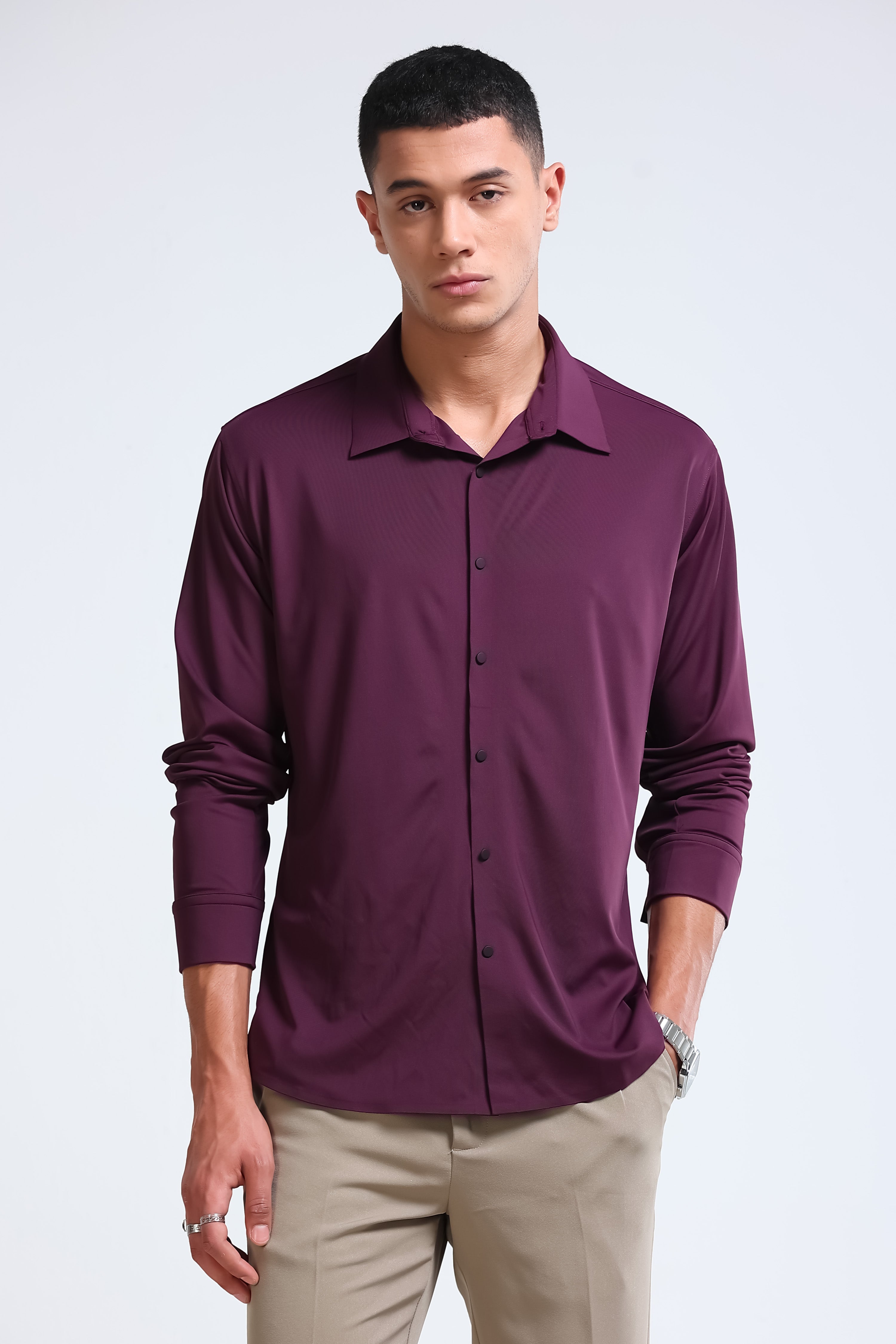 Men Purple Knitted Viscose Shirt