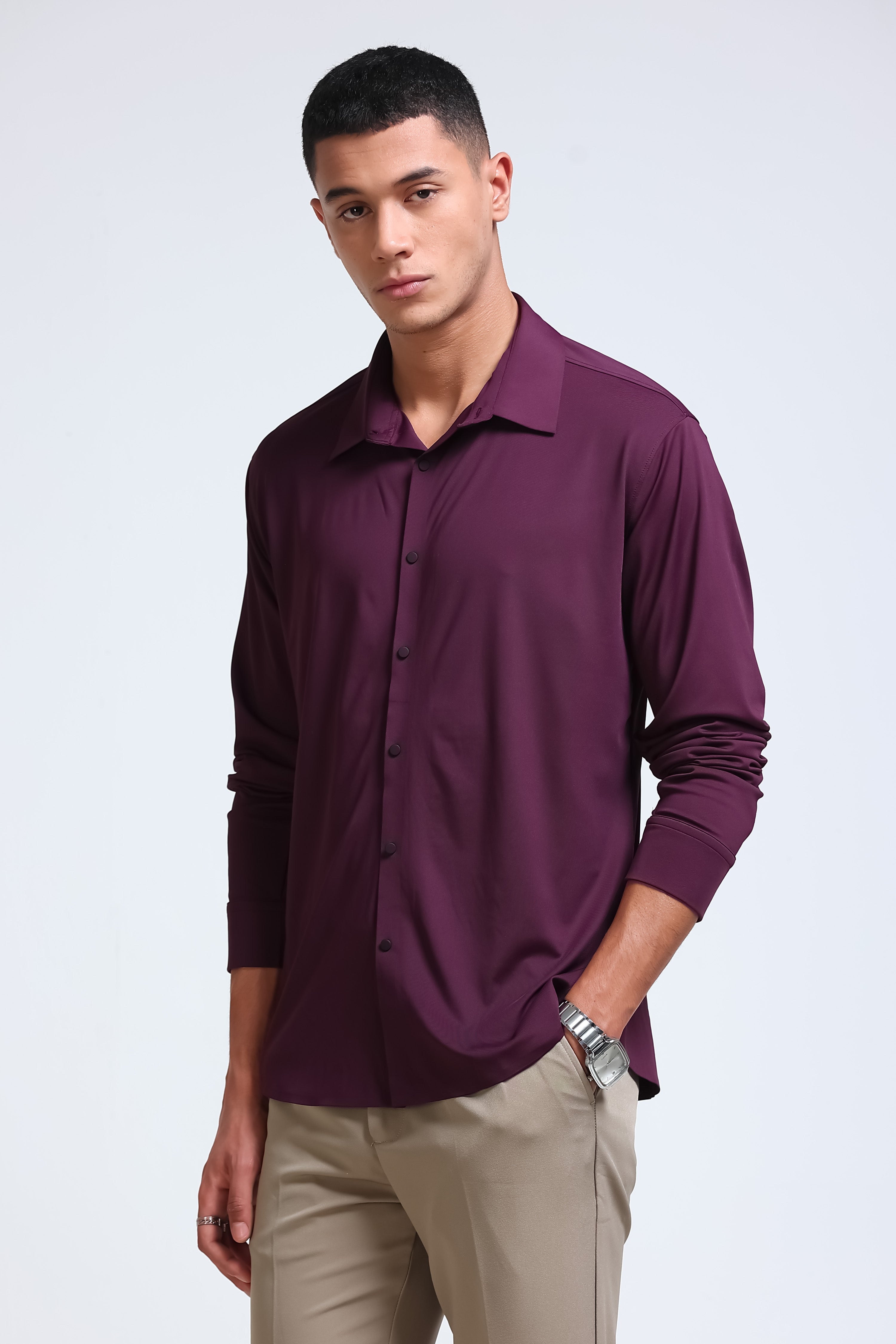 Men Purple Knitted Viscose Shirt