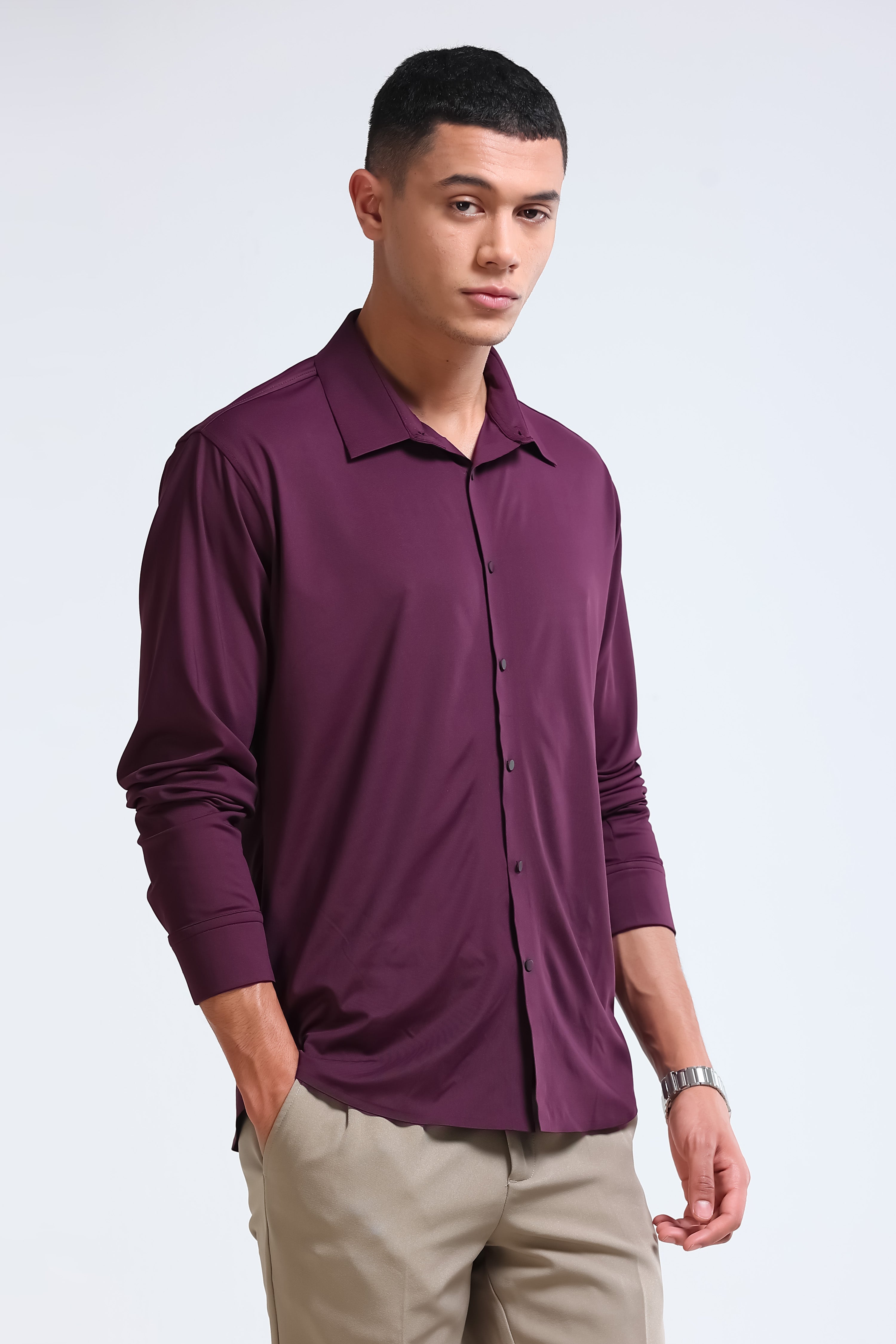 Men Purple Knitted Viscose Shirt