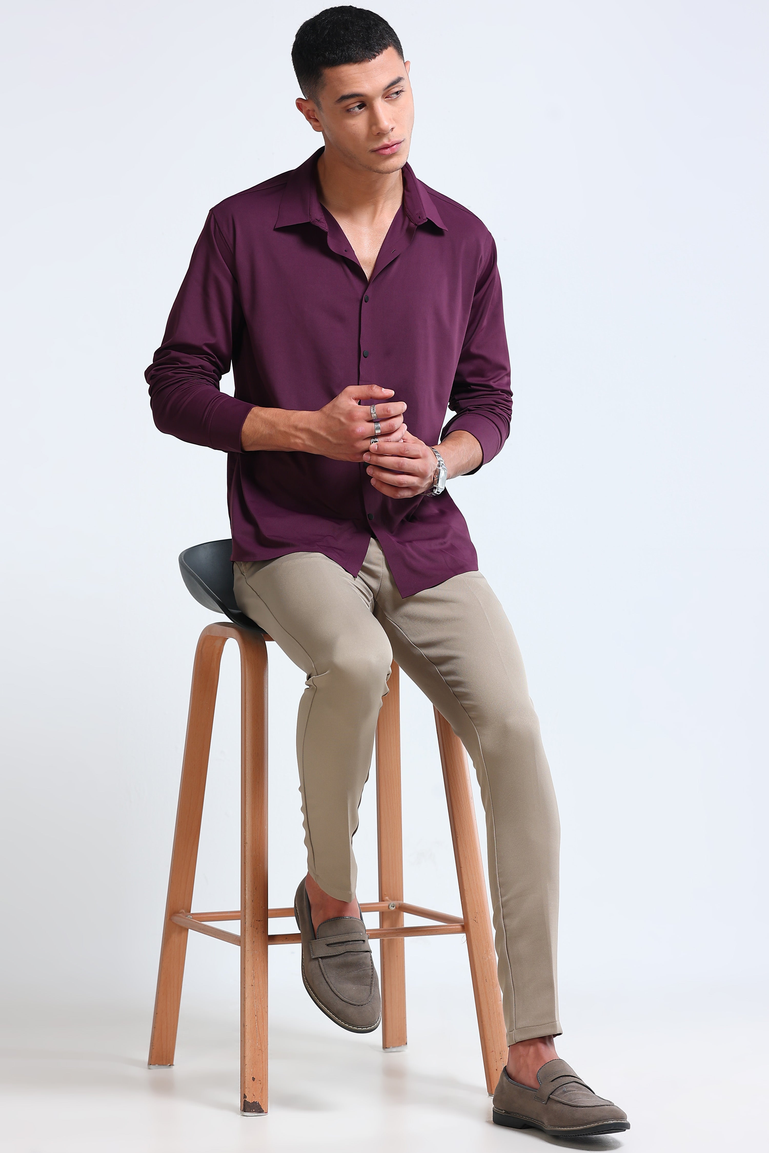 Men Purple Knitted Viscose Shirt