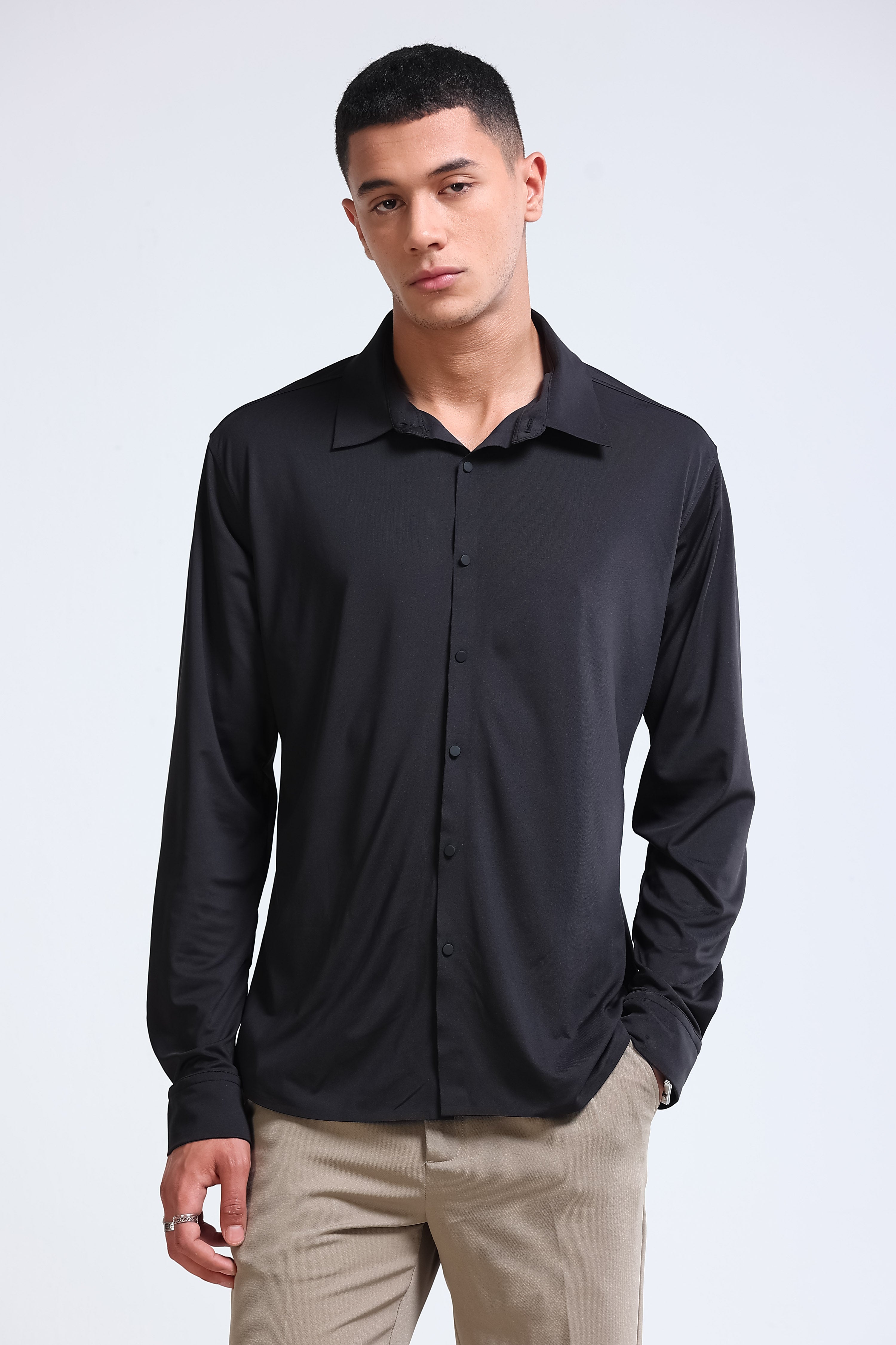 Men Black Knitted Viscose Shirt