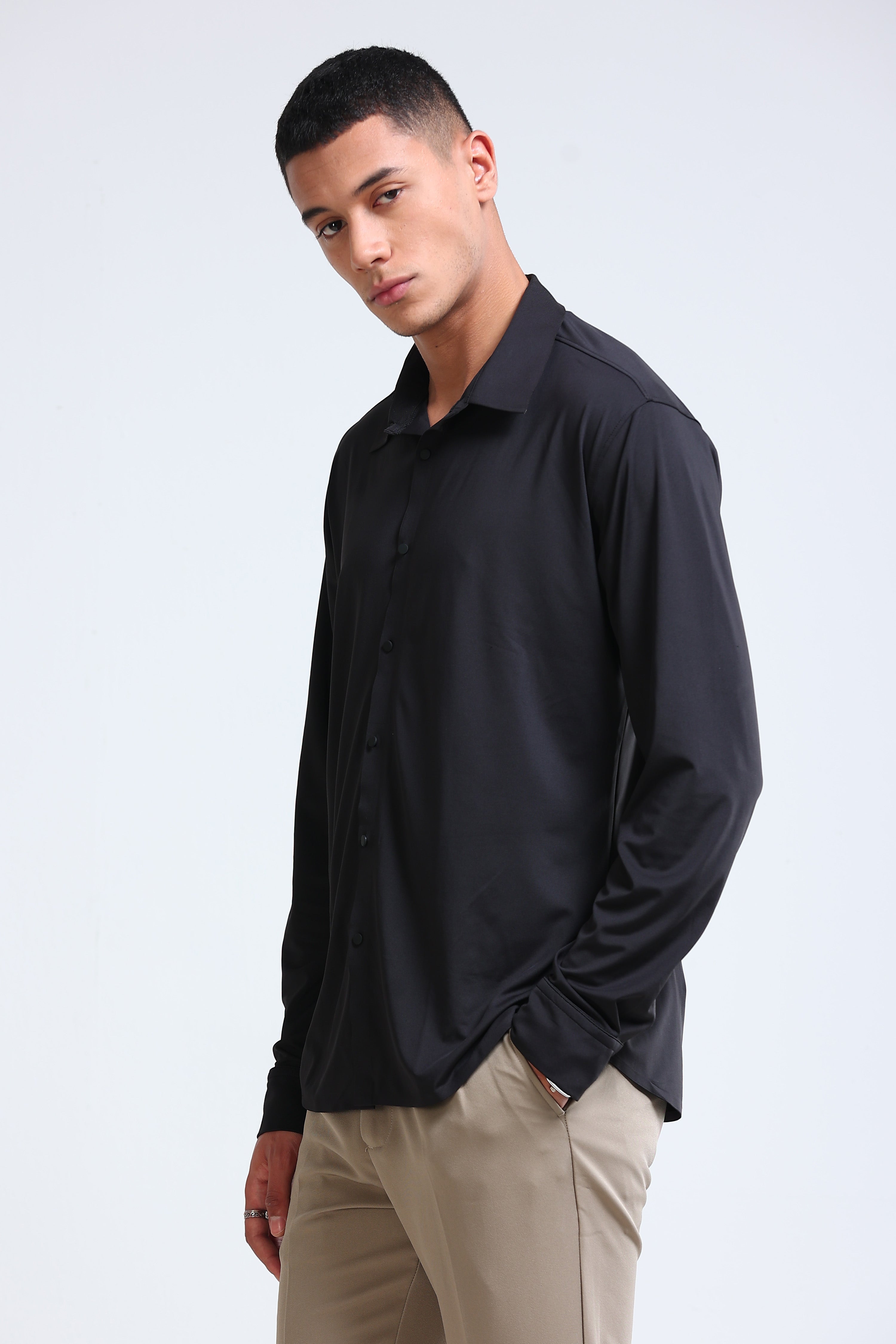Men Black Knitted Viscose Shirt