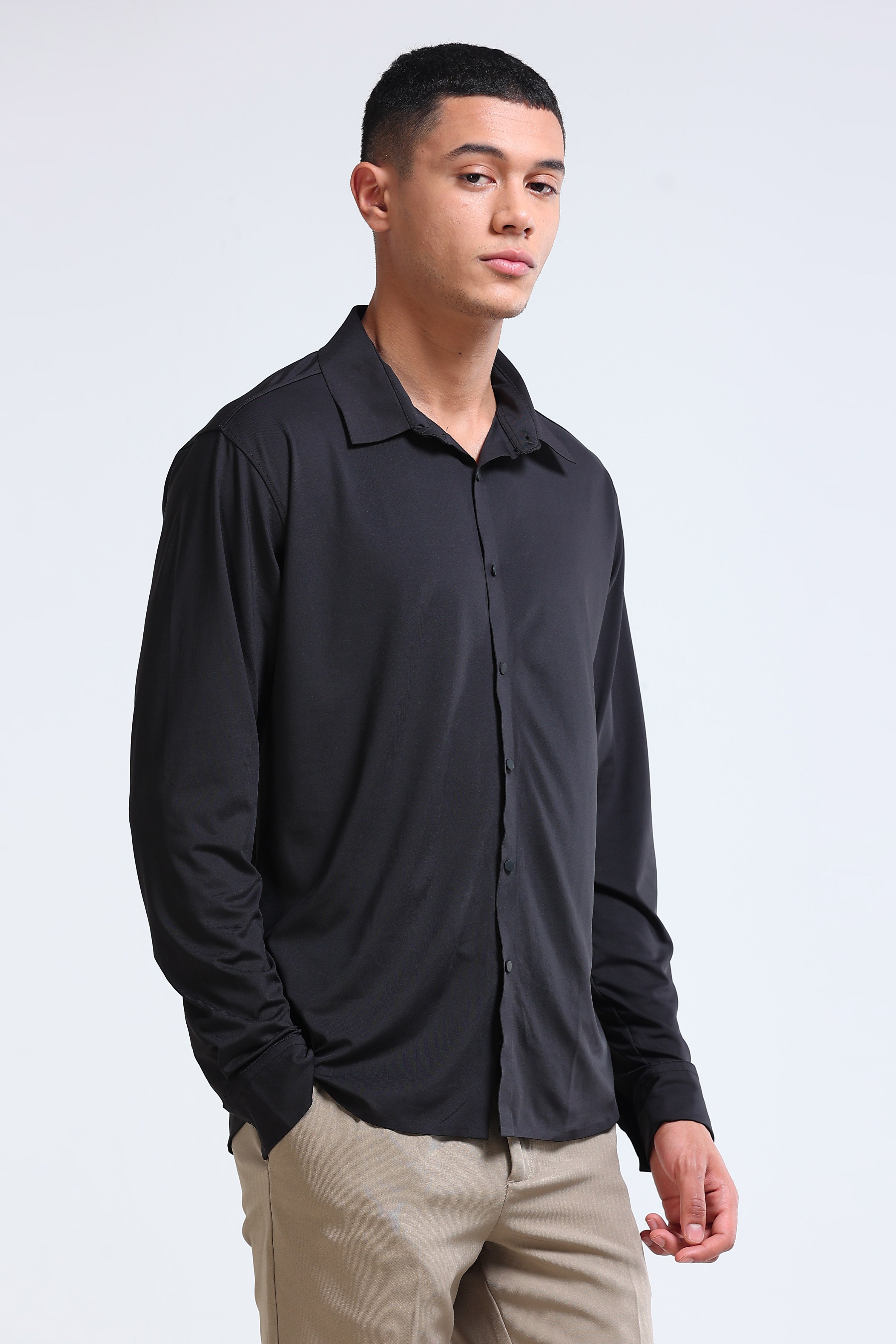 Men Black Knitted Viscose Shirt