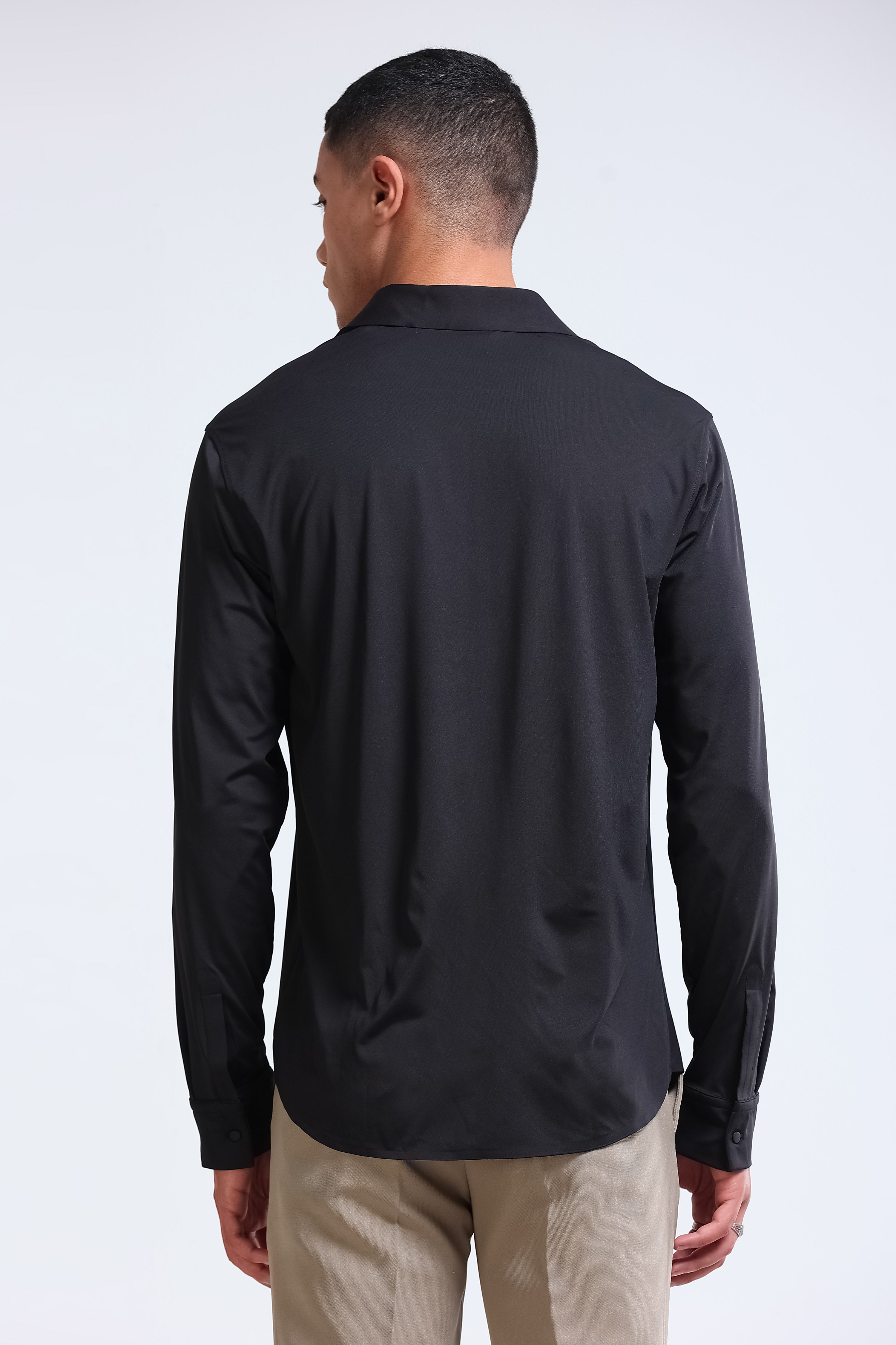 Men Black Knitted Viscose Shirt