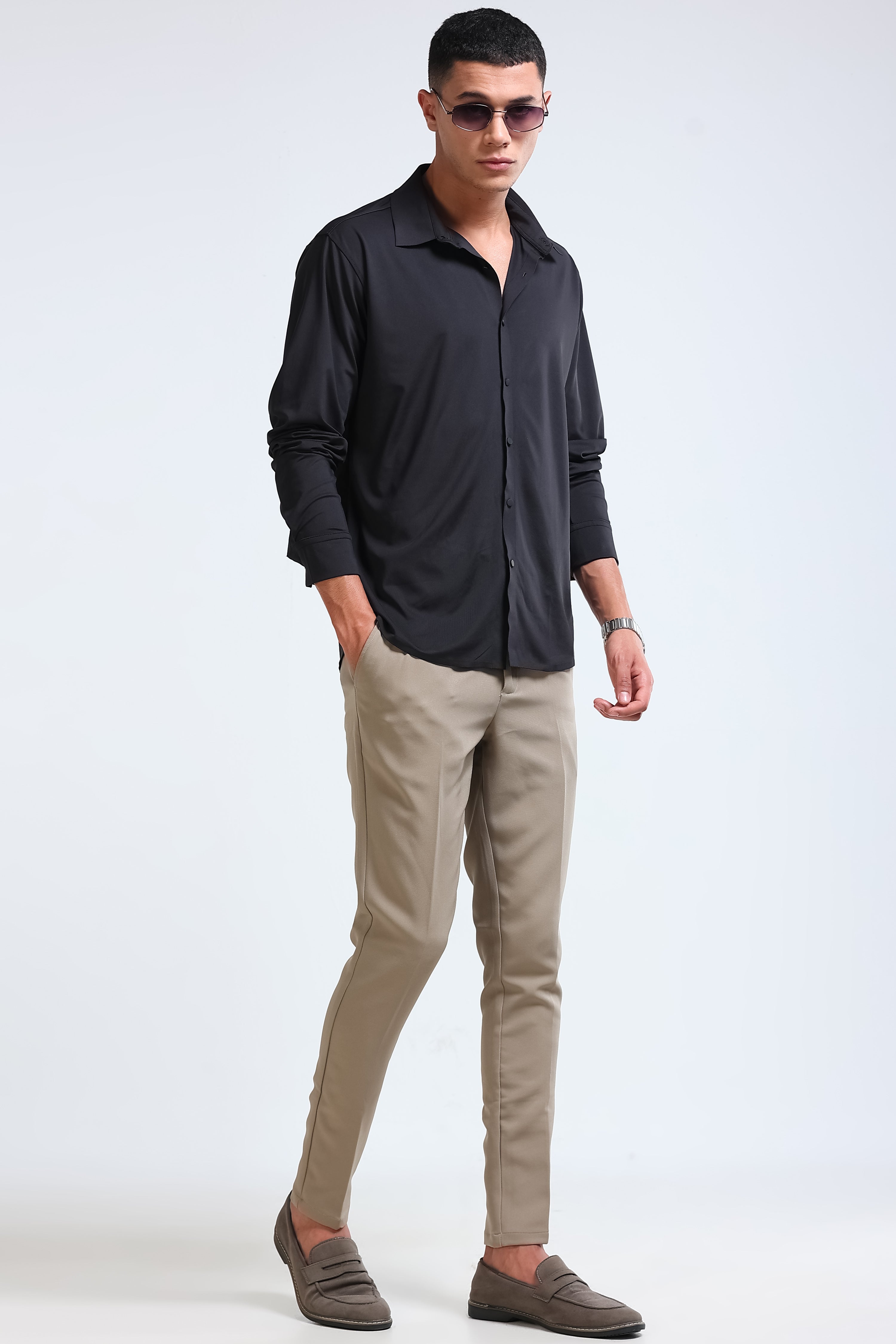 Men Black Knitted Viscose Shirt
