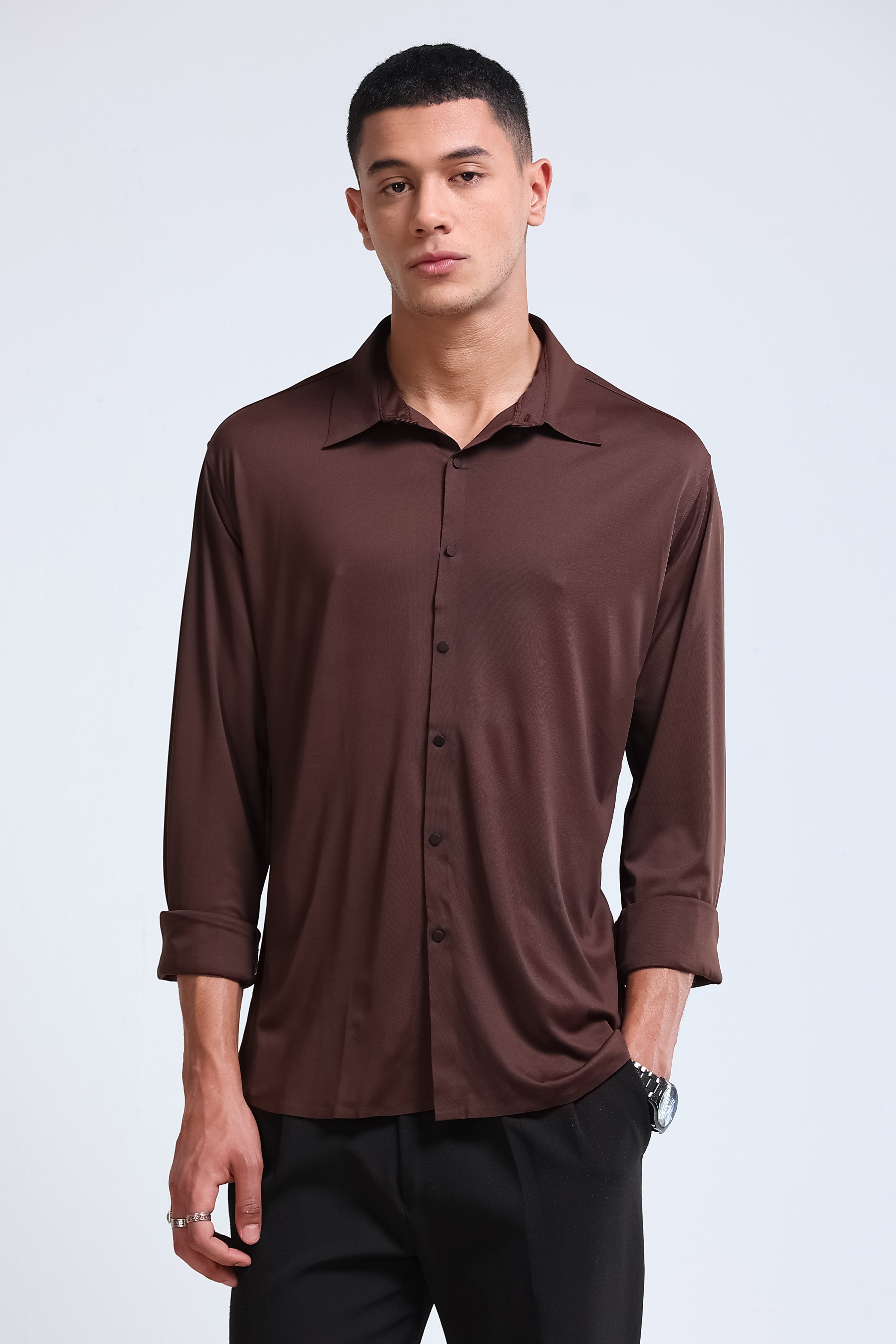 Men Brown Knitted Viscose Shirt