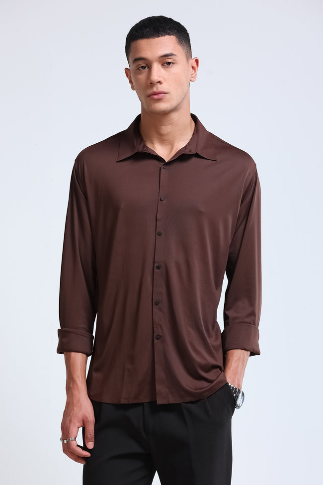 Men Brown Knitted Viscose Shirt