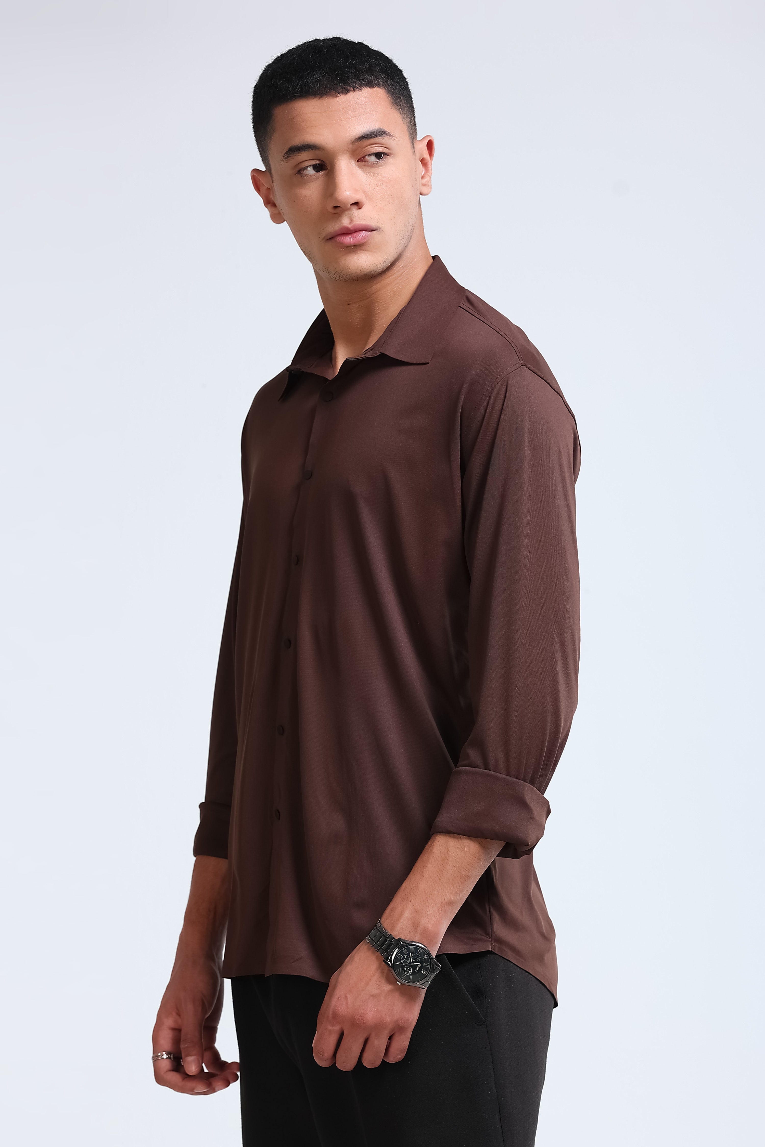 Men Brown Knitted Viscose Shirt
