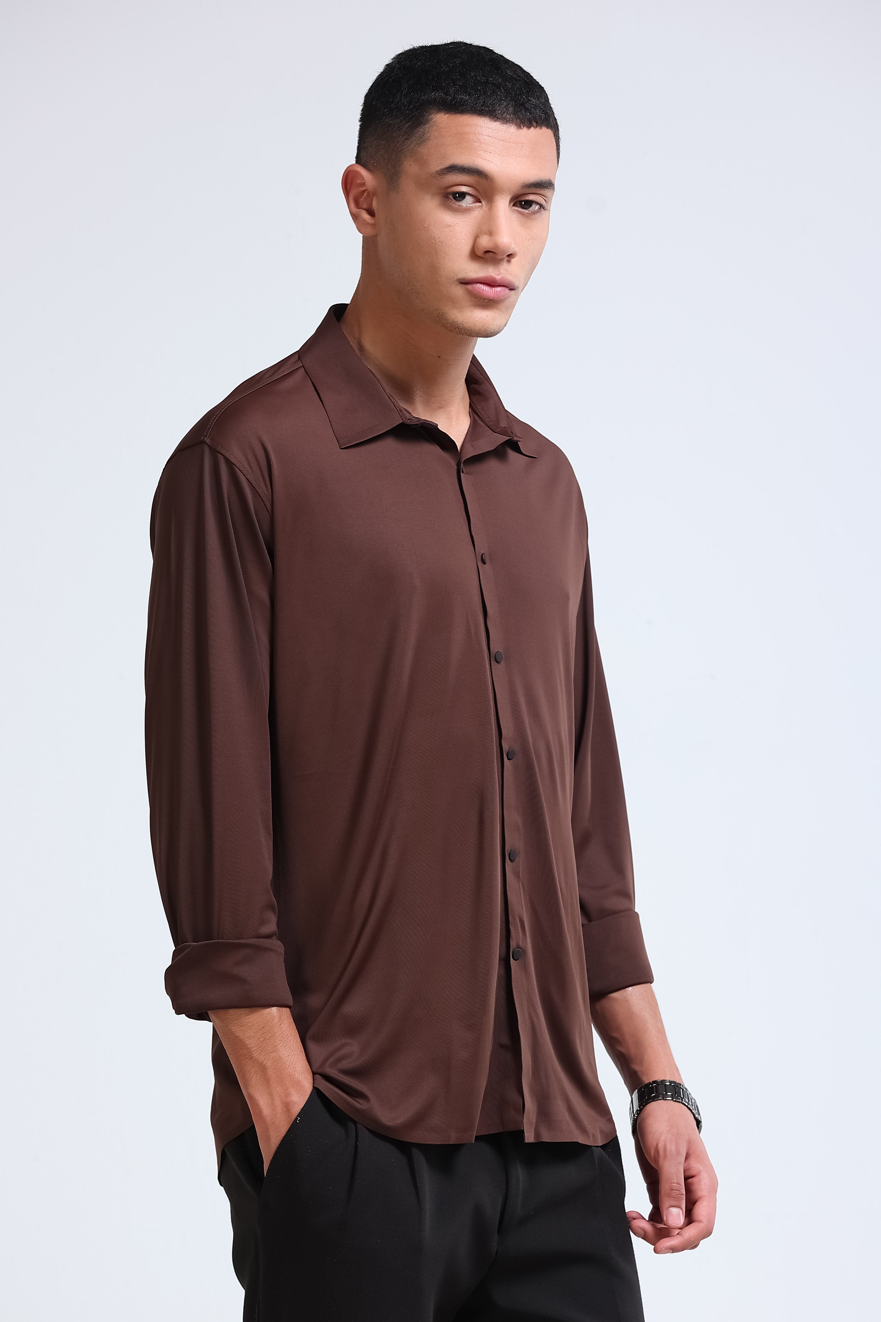Men Brown Knitted Viscose Shirt