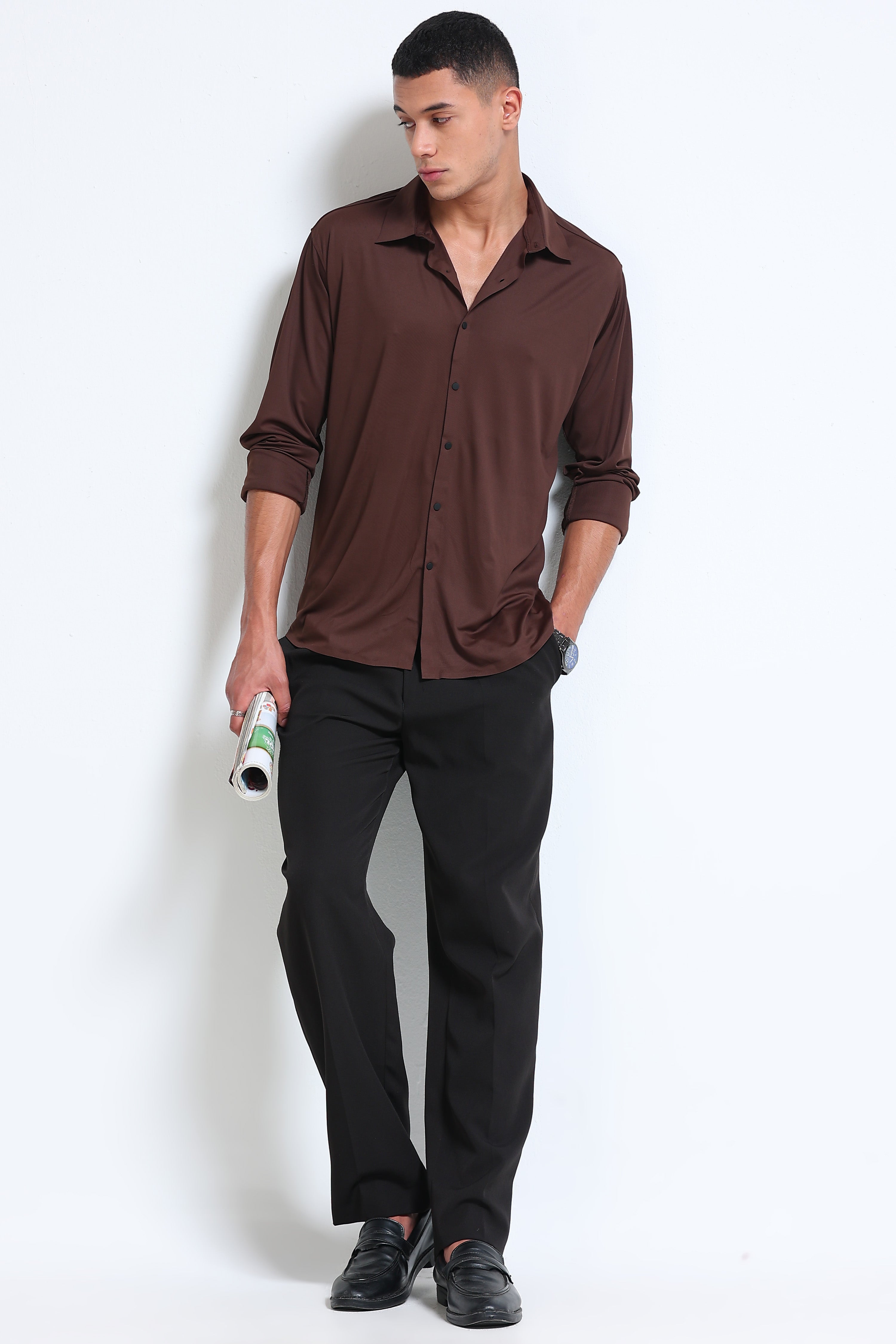 Men Brown Knitted Viscose Shirt
