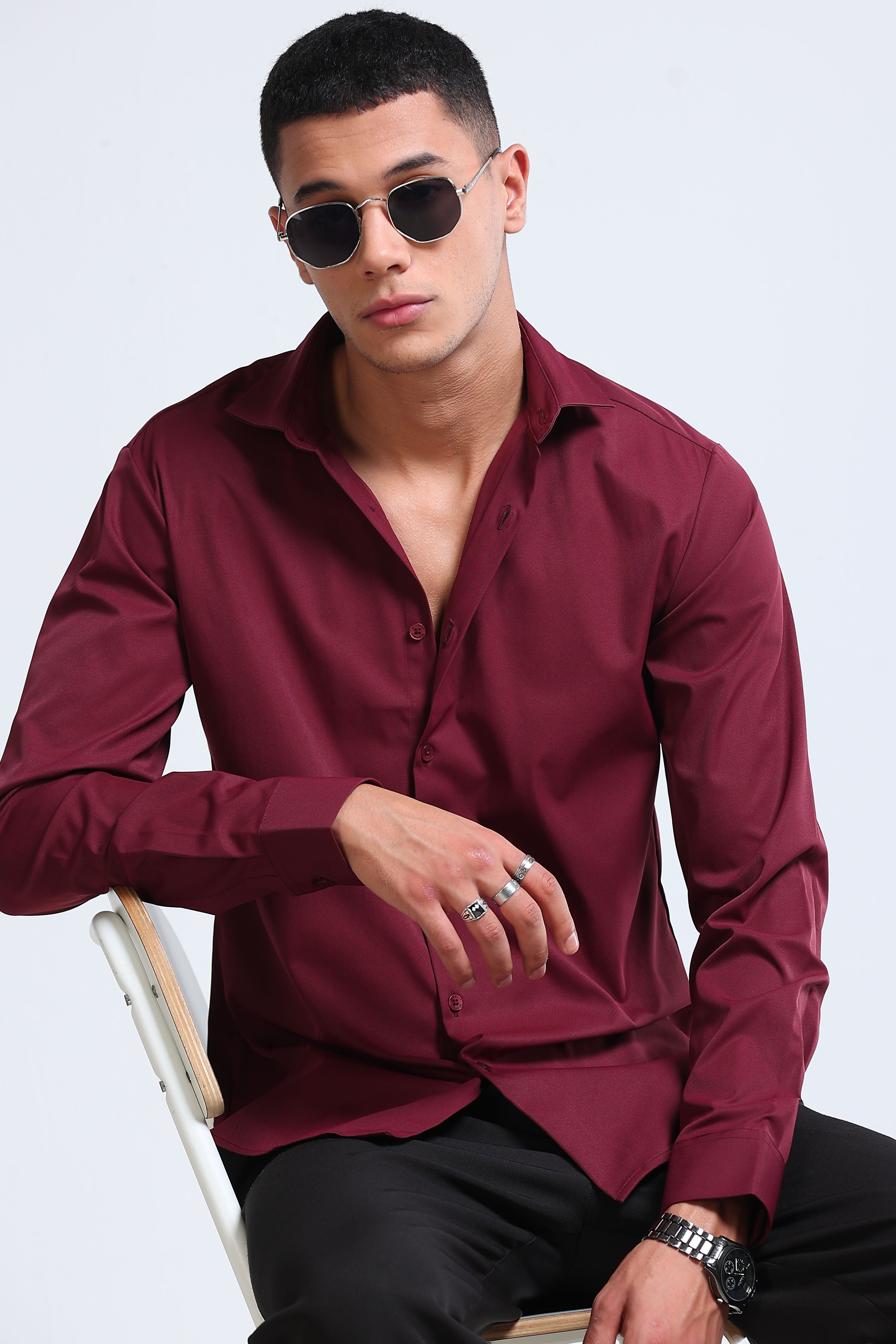 Men Maroon Casual Solid Shirt