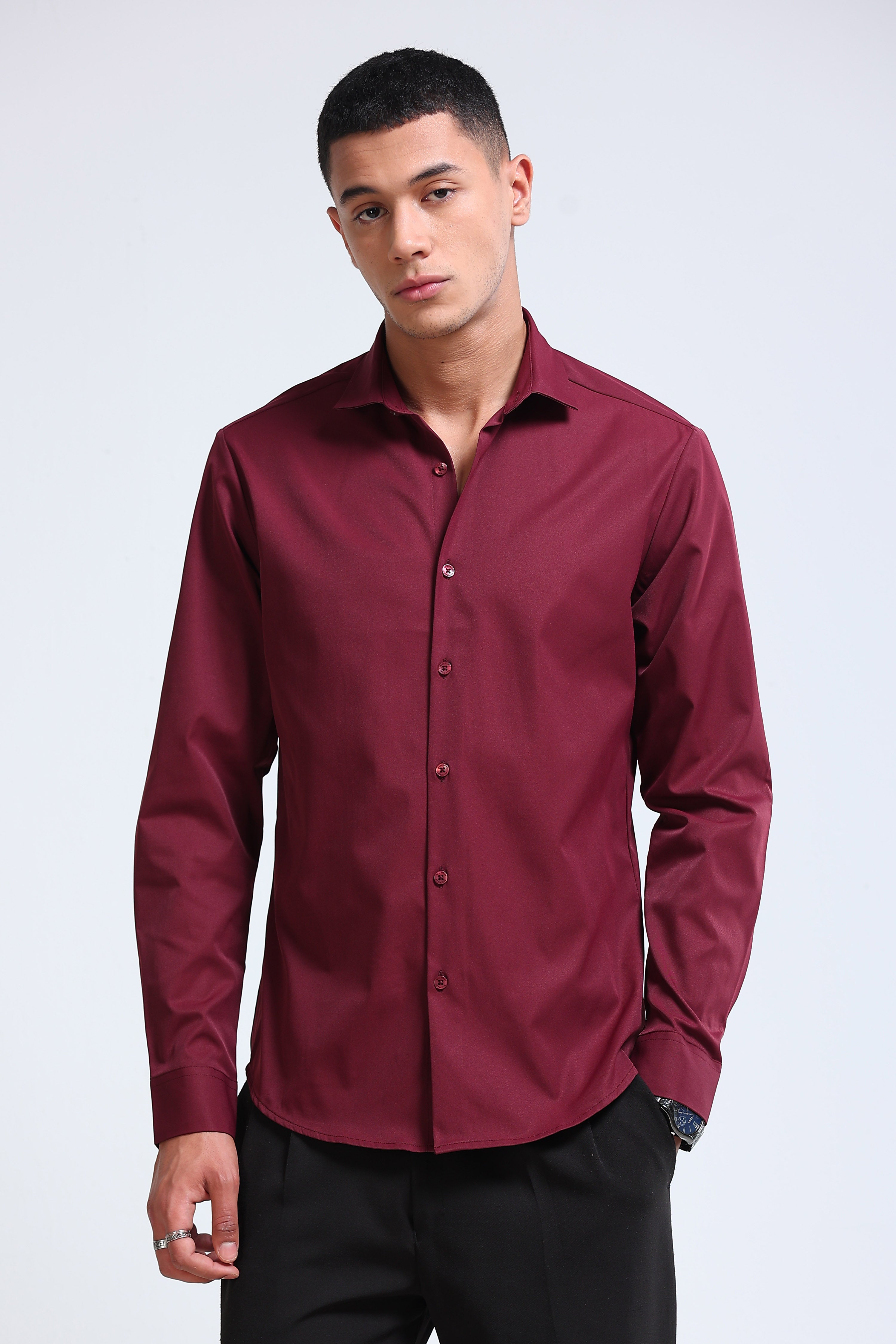 Men Maroon Casual Solid Shirt