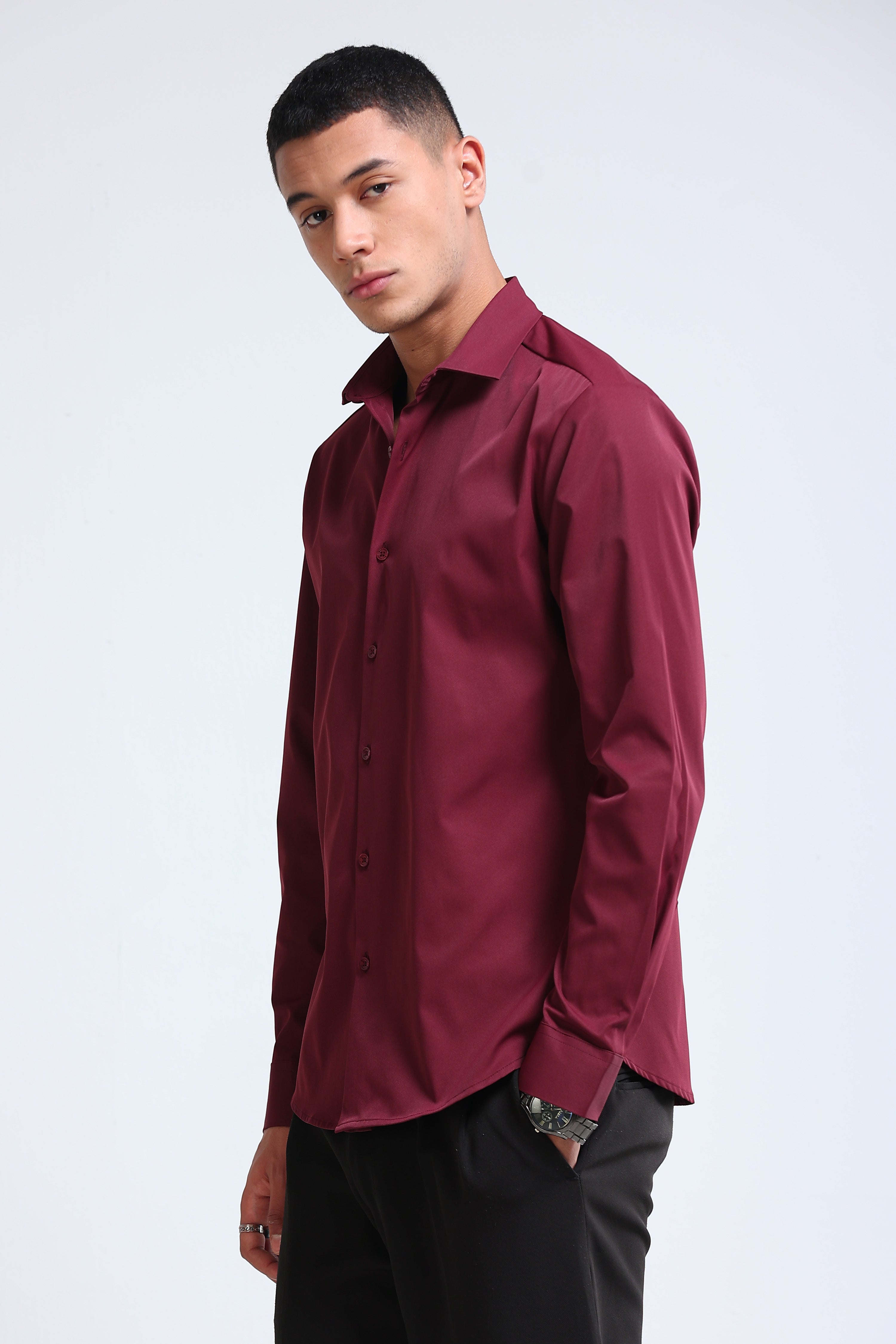 Men Maroon Casual Solid Shirt
